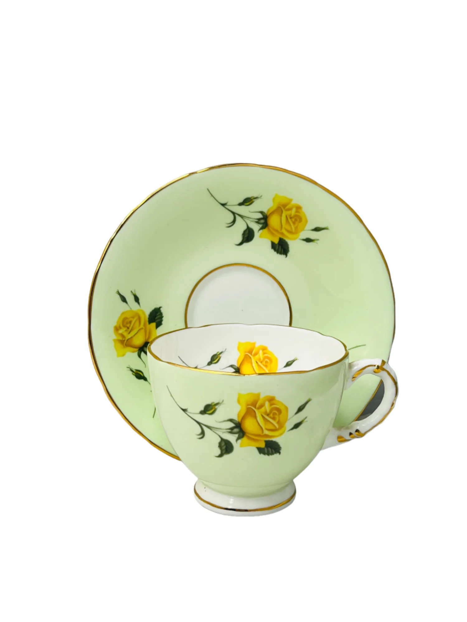 Vintage Bone China Mint Green and Yellow Roses Tea Cup Saucer by Sutherland - Image 11