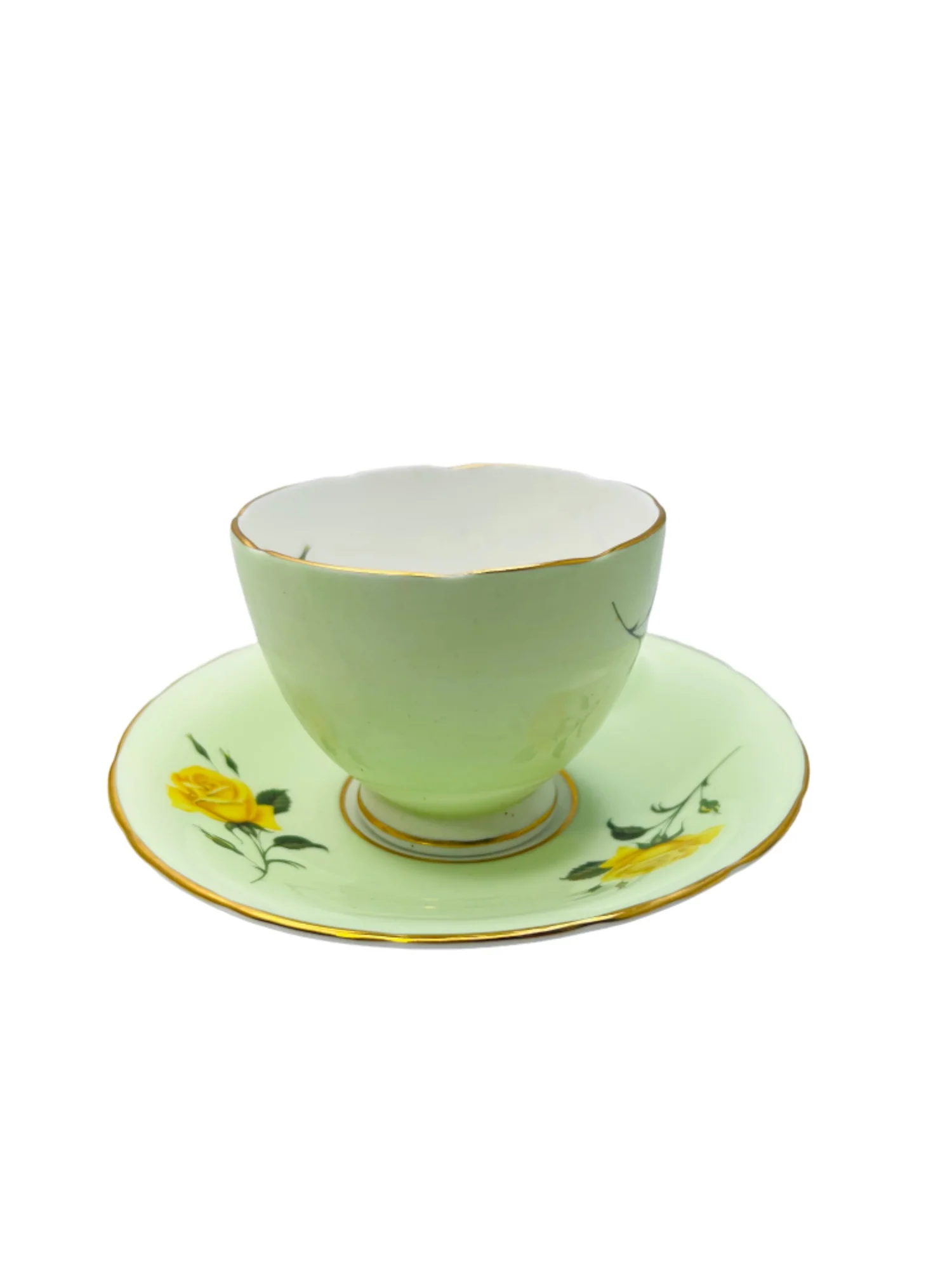 Vintage Bone China Mint Green and Yellow Roses Tea Cup Saucer by Sutherland - Image 2