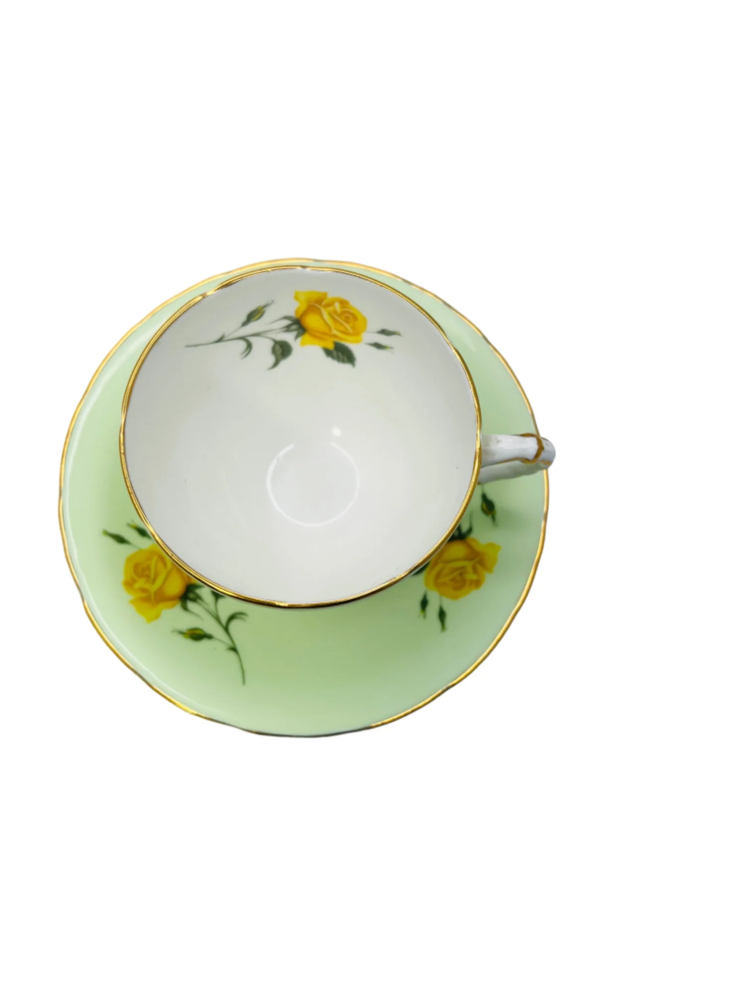 Vintage Bone China Mint Green and Yellow Roses Tea Cup Saucer by Sutherland - Image 4