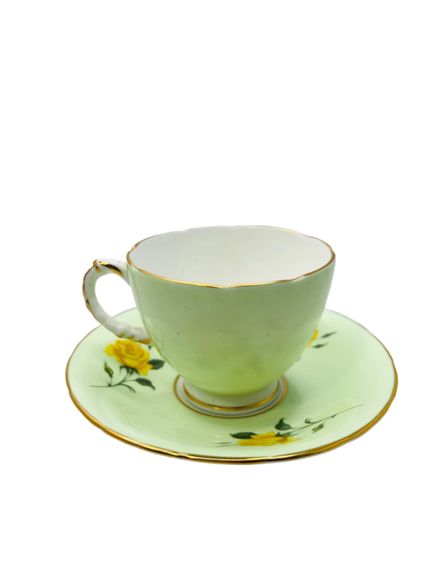 Vintage Bone China Mint Green and Yellow Roses Tea Cup Saucer by Sutherland - Image 5