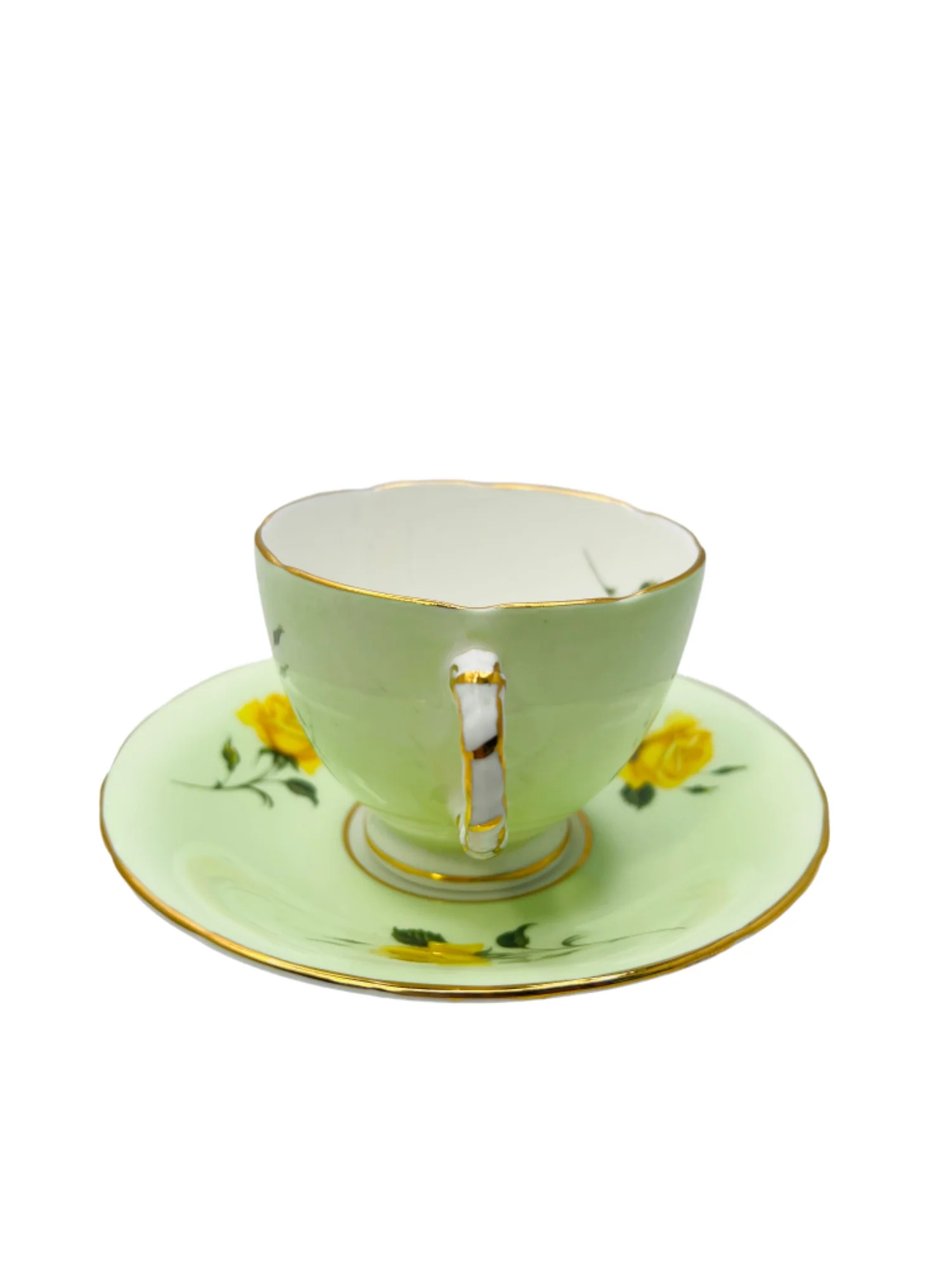Vintage Bone China Mint Green and Yellow Roses Tea Cup Saucer by Sutherland - Image 6
