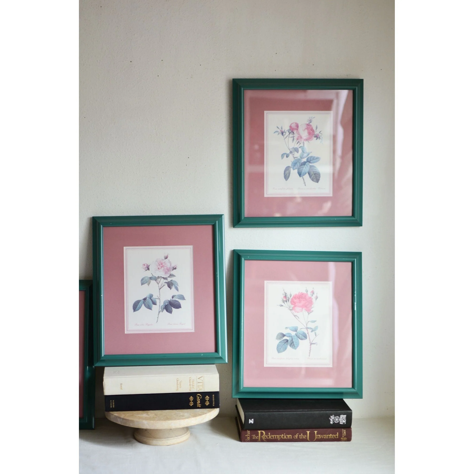 Vintage Botanical Prints Roses Frames Sage Flowers Sage Green Set of 4 Metal Romantic - Image 3