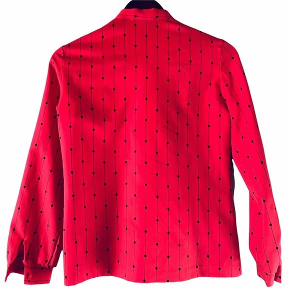 Vintage Bow Blouse 80s Dot Geo Print Deep Pink with Black Size 6 by St. Germain - Image 4