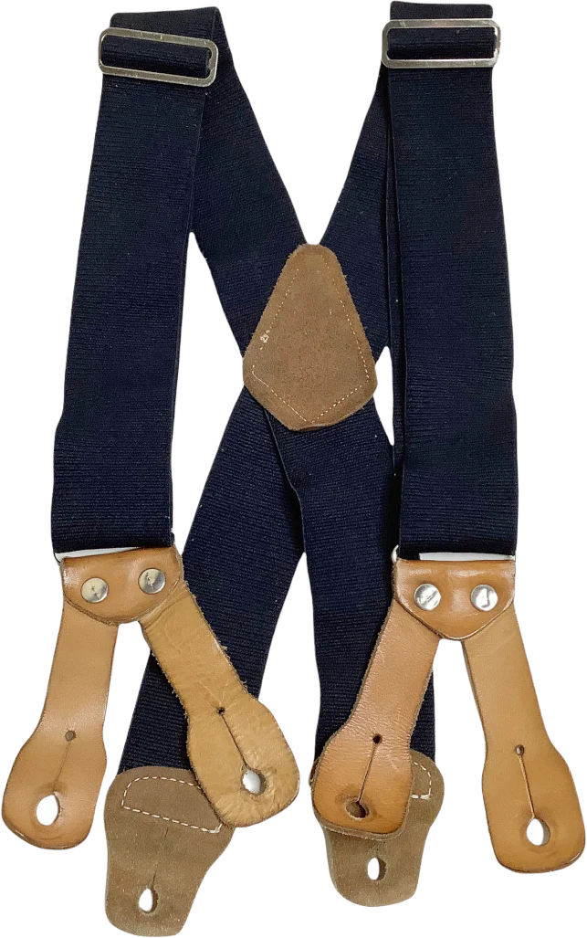 Vintage Braces Suspenders Black Brown Leather Loop Fitting Y Back Rockabilly 43"