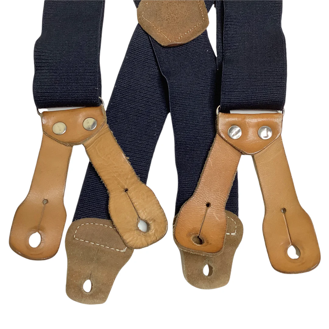 Vintage Braces Suspenders Black Brown Leather Loop Fitting Y Back Rockabilly 43" - Image 5