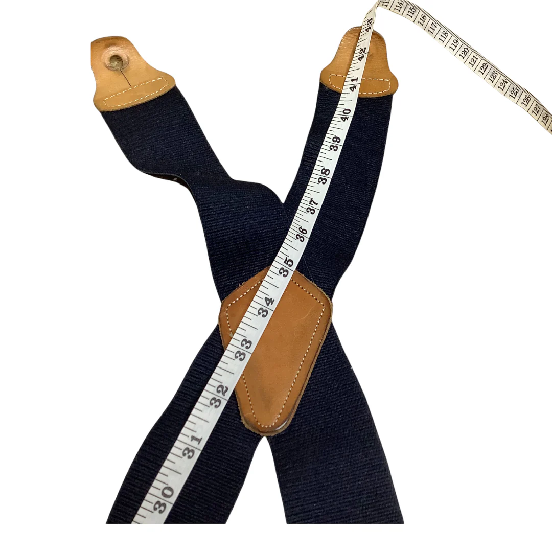 Vintage Braces Suspenders Black Brown Leather Loop Fitting Y Back Rockabilly 43" - Image 7
