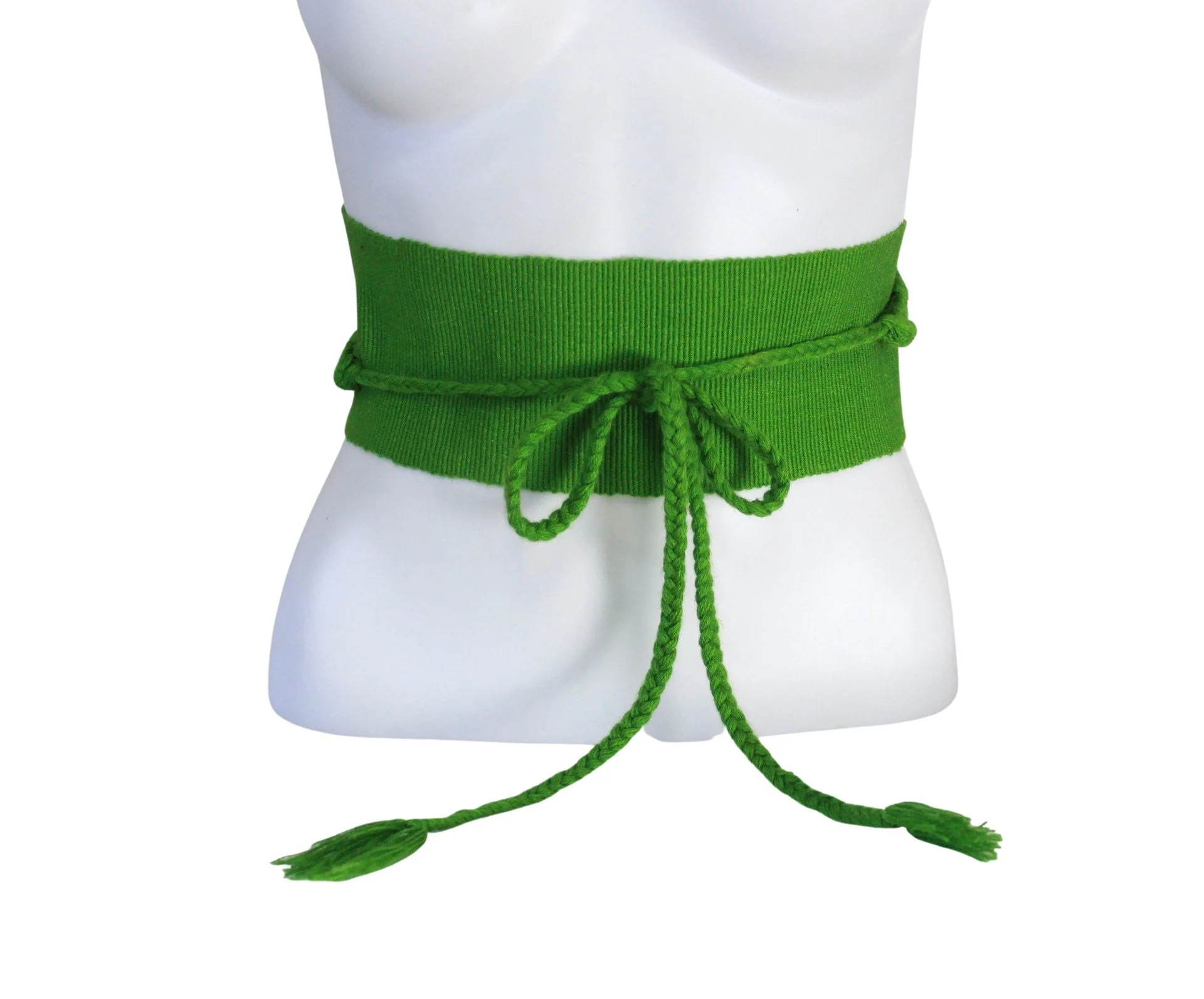 Vintage Bright Green Obi Style Wide Fabric Belt - Image 2