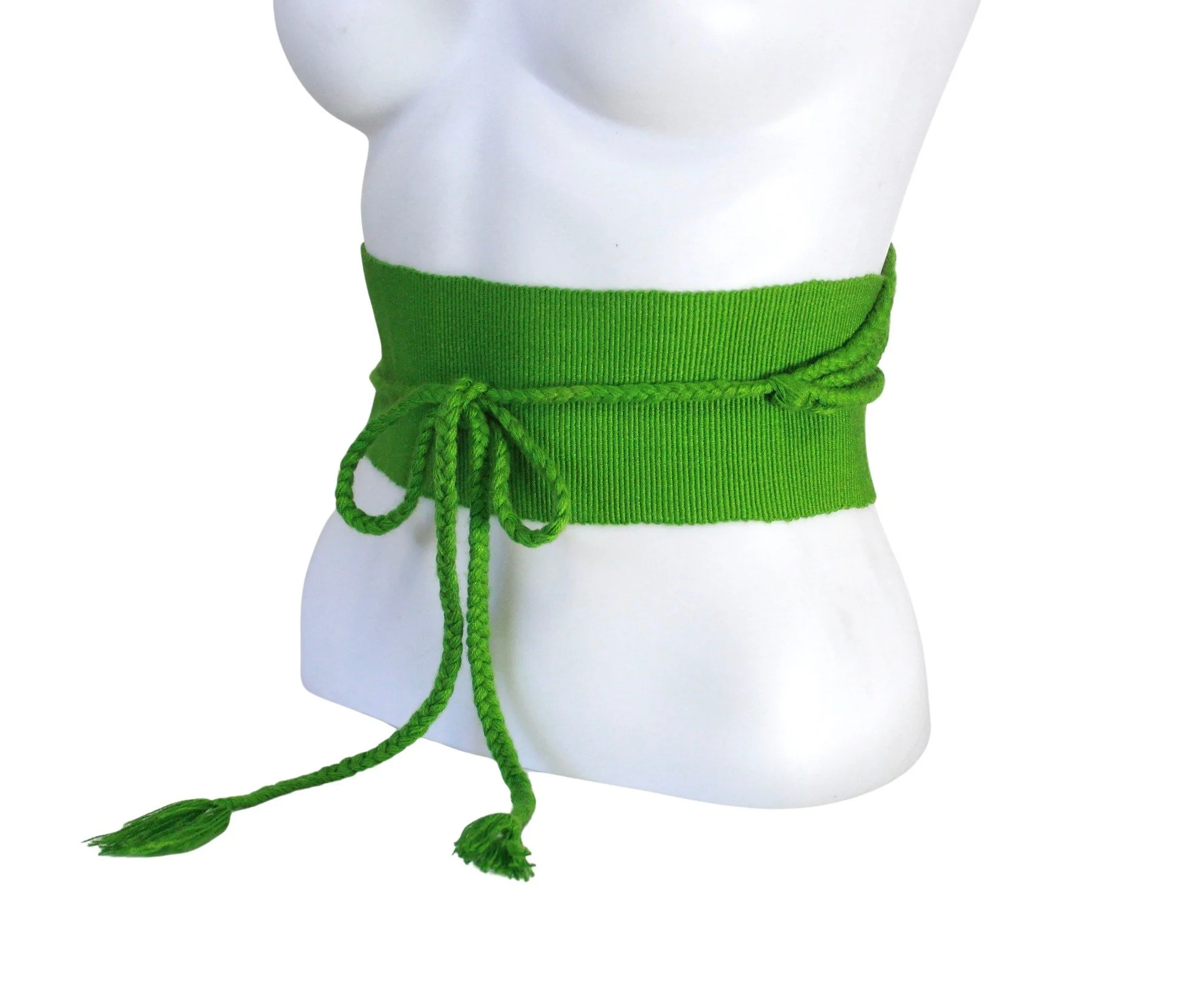 Vintage Bright Green Obi Style Wide Fabric Belt - Image 3