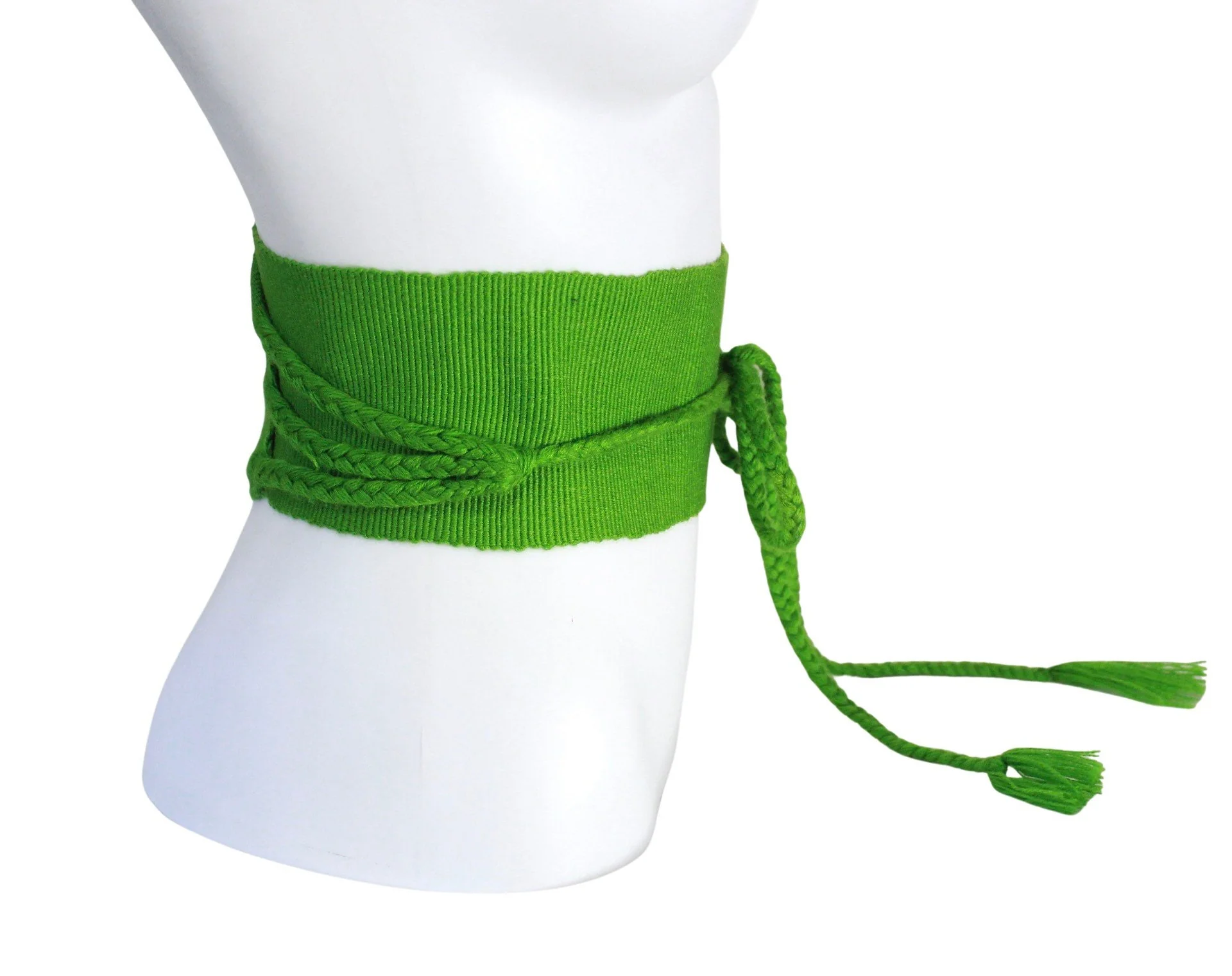 Vintage Bright Green Obi Style Wide Fabric Belt - Image 4