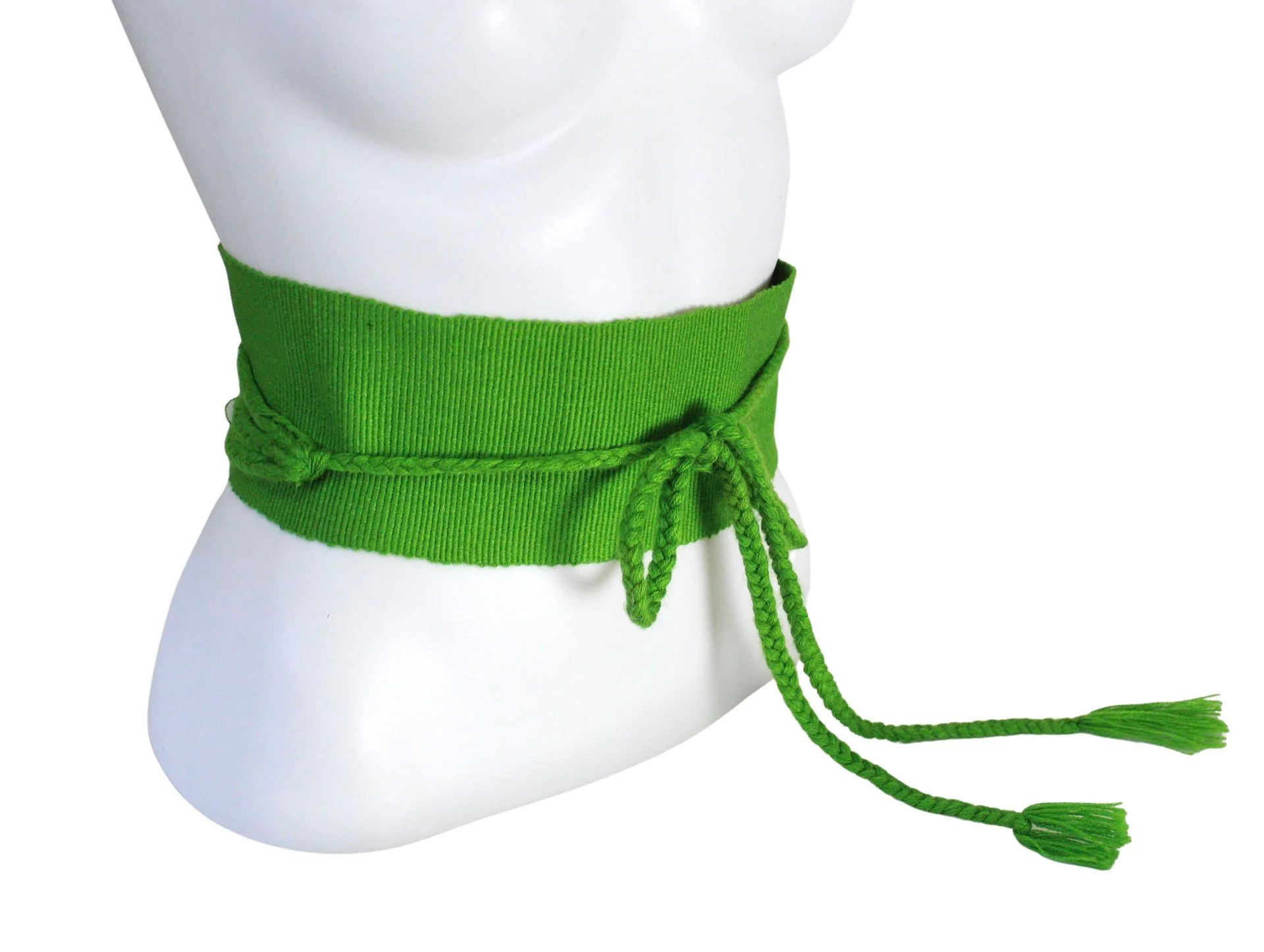 Vintage Bright Green Obi Style Wide Fabric Belt - Image 5