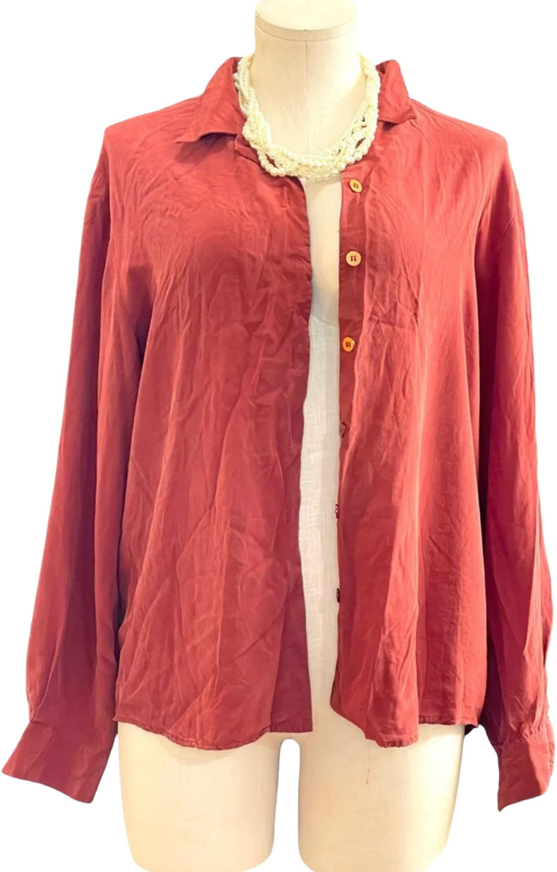 Vintage Brown 100% Silk Button Up By Chaus