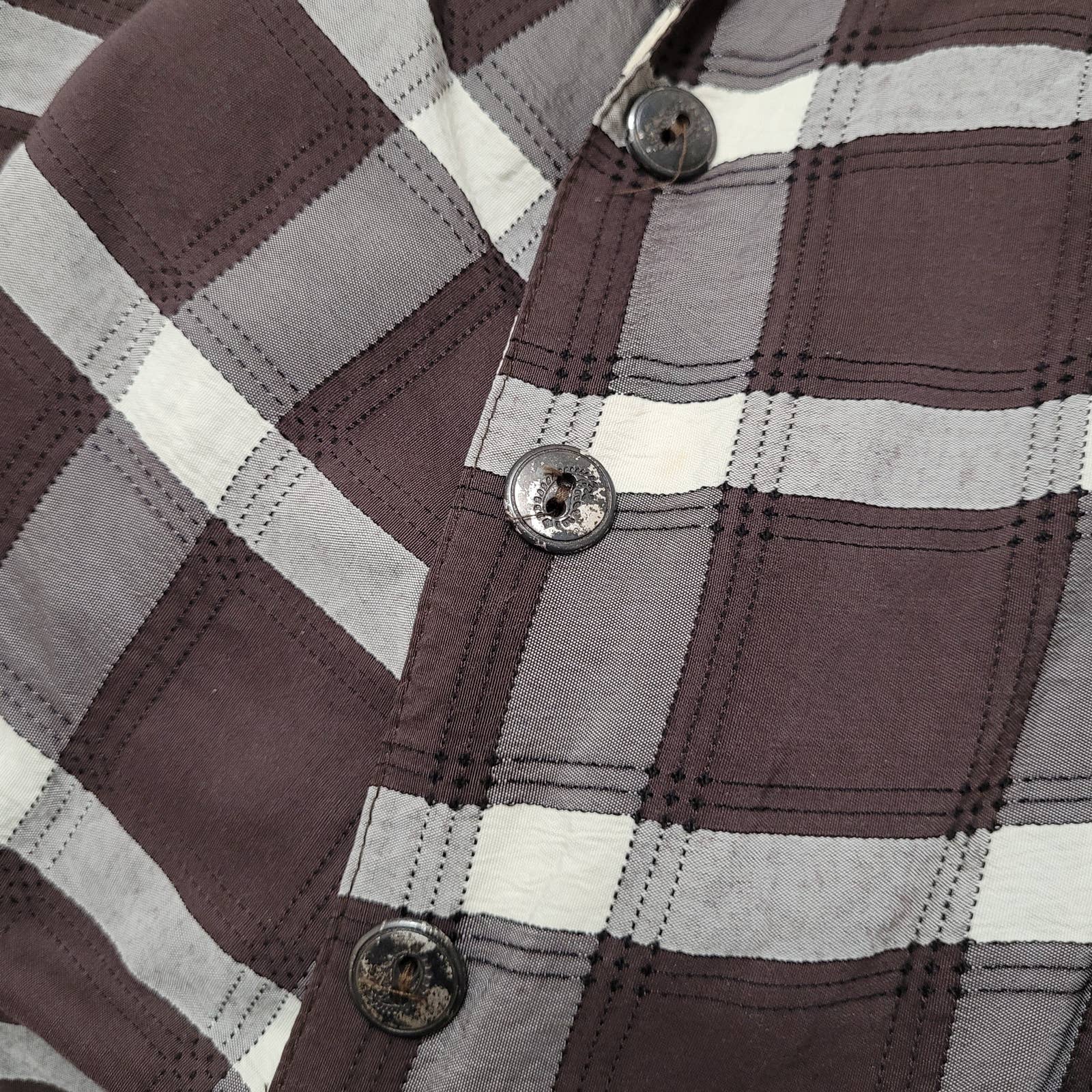 Vintage Brown and Cream Plaid Cropped Collared Blouse with Front Ties by Ice by ice - Image 6