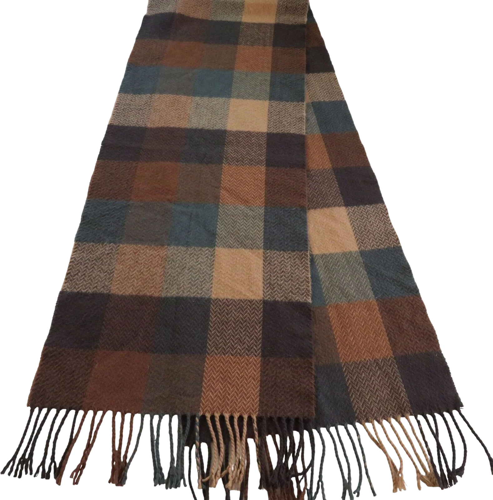 Vintage Brown Check Scarf Fringe 100% Acrylic Cashmink Made In Korea by D&Y