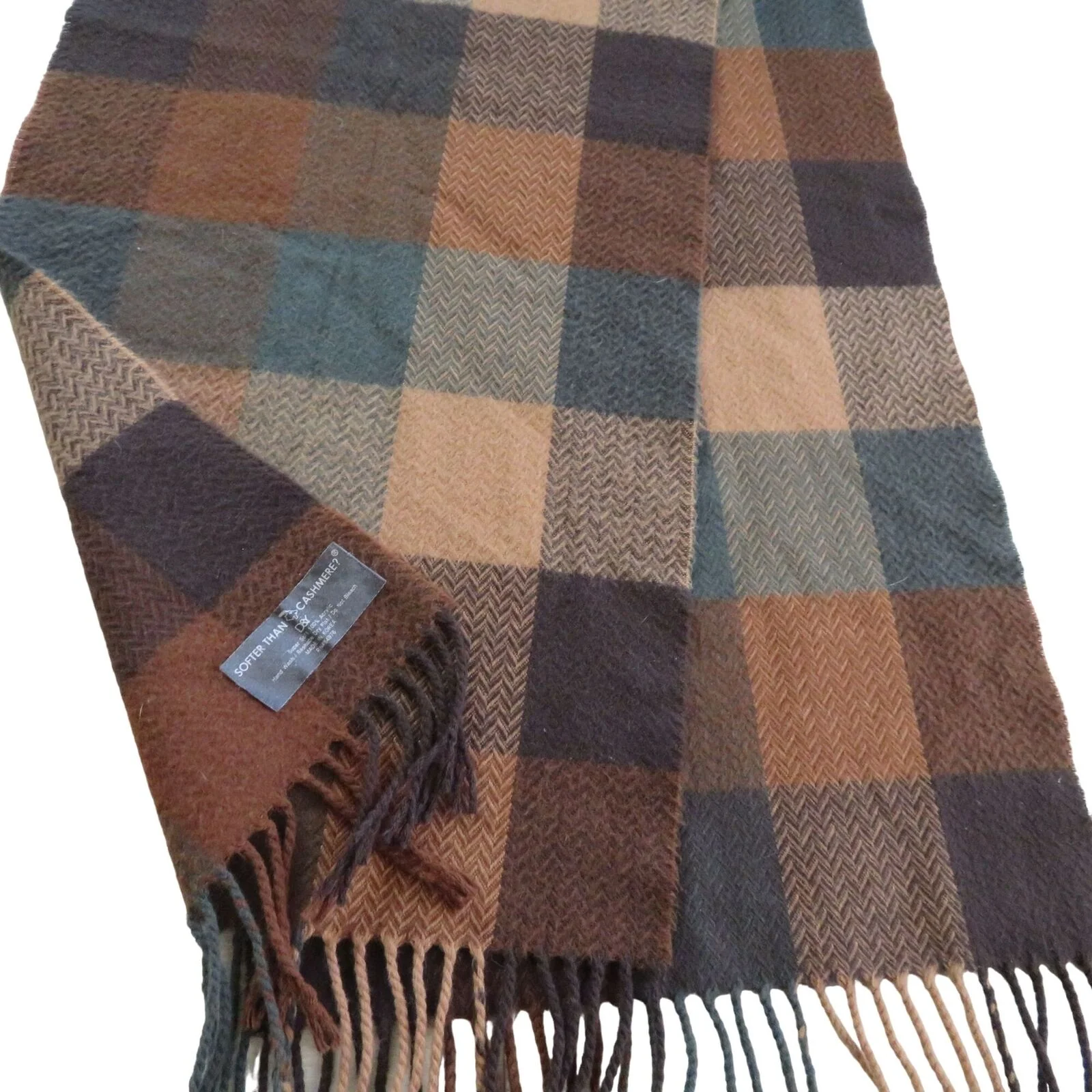 Vintage Brown Check Scarf Fringe 100% Acrylic Cashmink Made In Korea by D&Y - Image 2