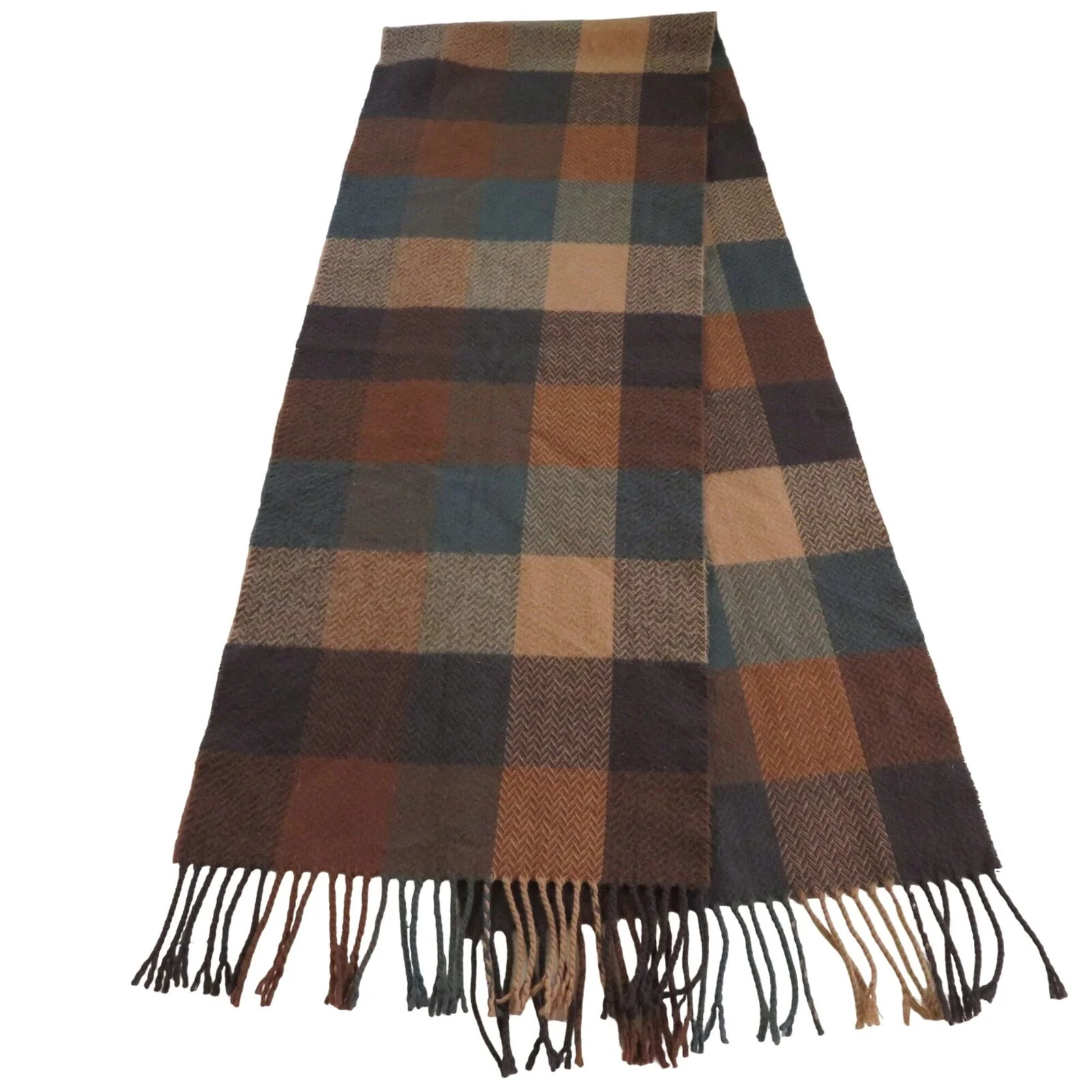 Vintage Brown Check Scarf Fringe 100% Acrylic Cashmink Made In Korea by D&Y - Image 3