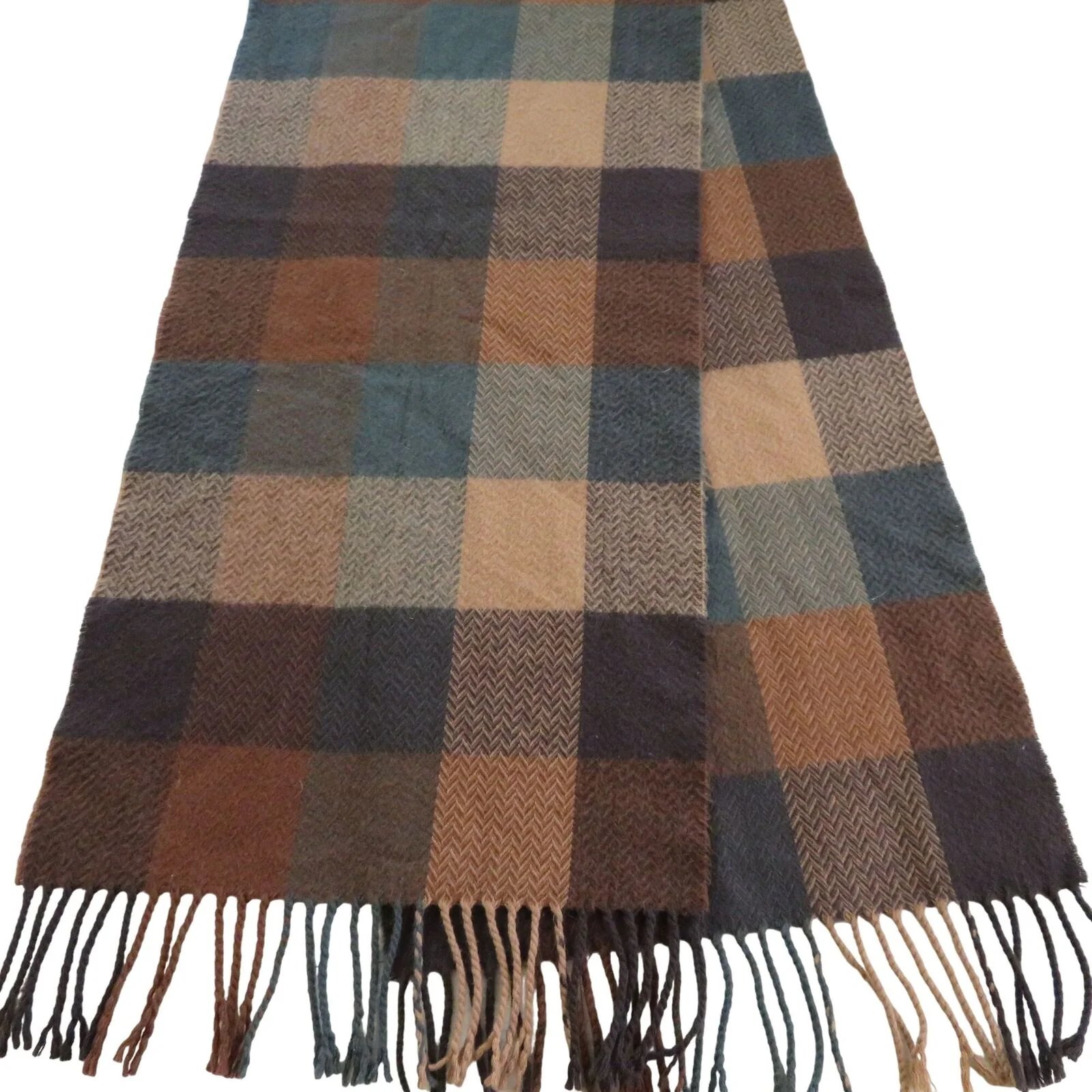 Vintage Brown Check Scarf Fringe 100% Acrylic Cashmink Made In Korea by D&Y - Image 4