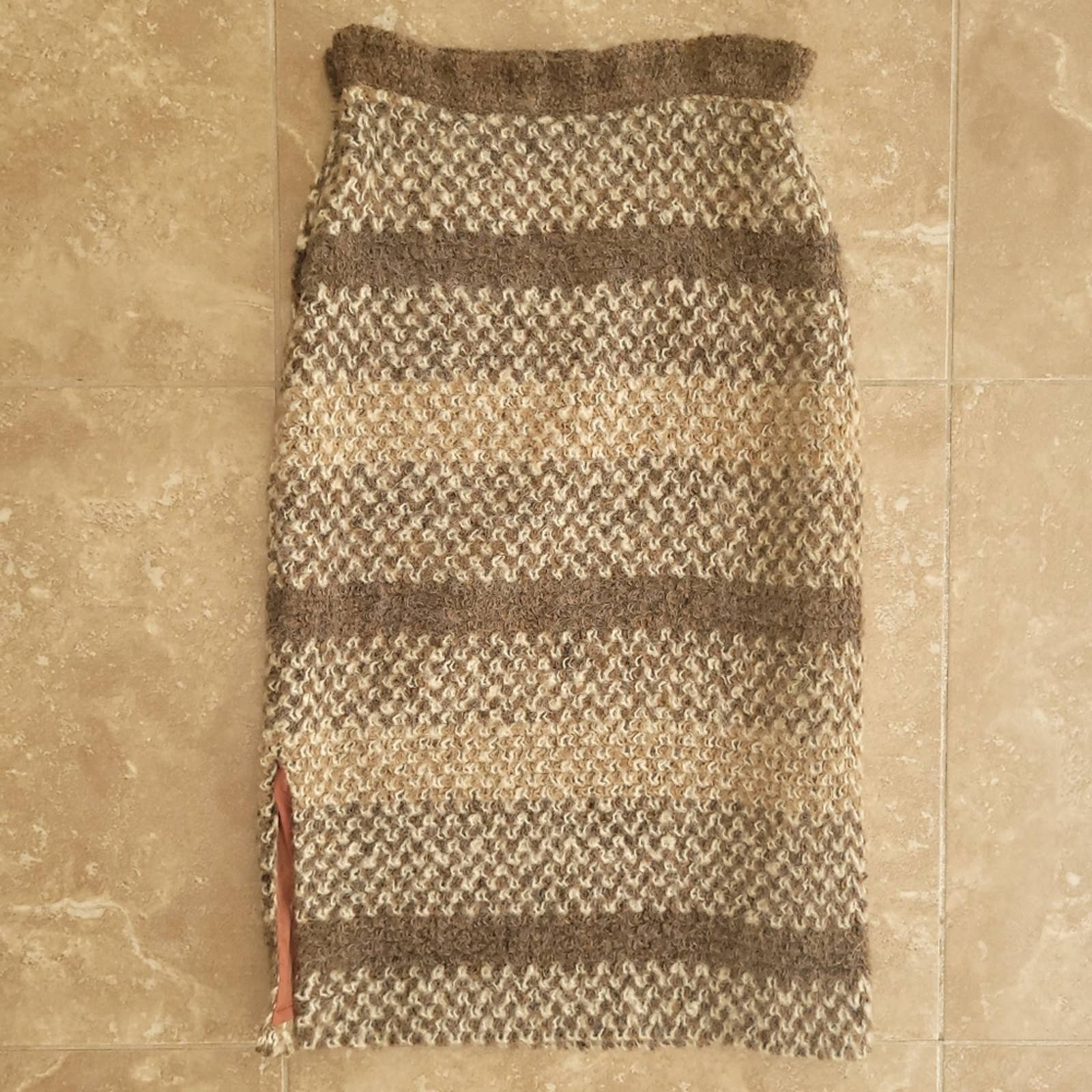 Vintage Brown Cream Tan Knit Skirt Sz. M by Shirley Swonsen - Image 2