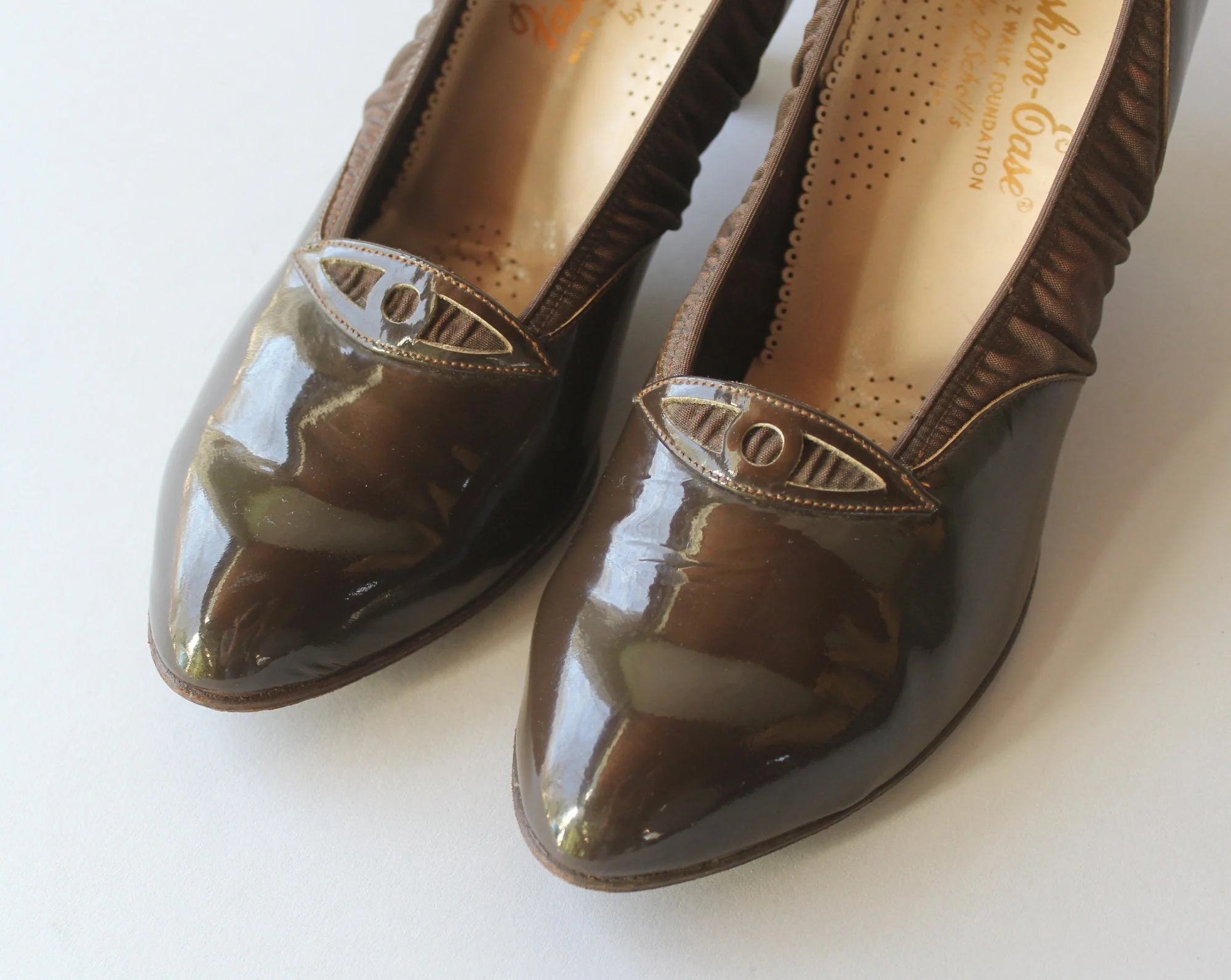 Vintage Brown Patent Pumps 60s Dr. Scholl's High Vamp 30s Style 60s Patent Shoes by Fashion-ease By Dr. Scholl's - Image 5