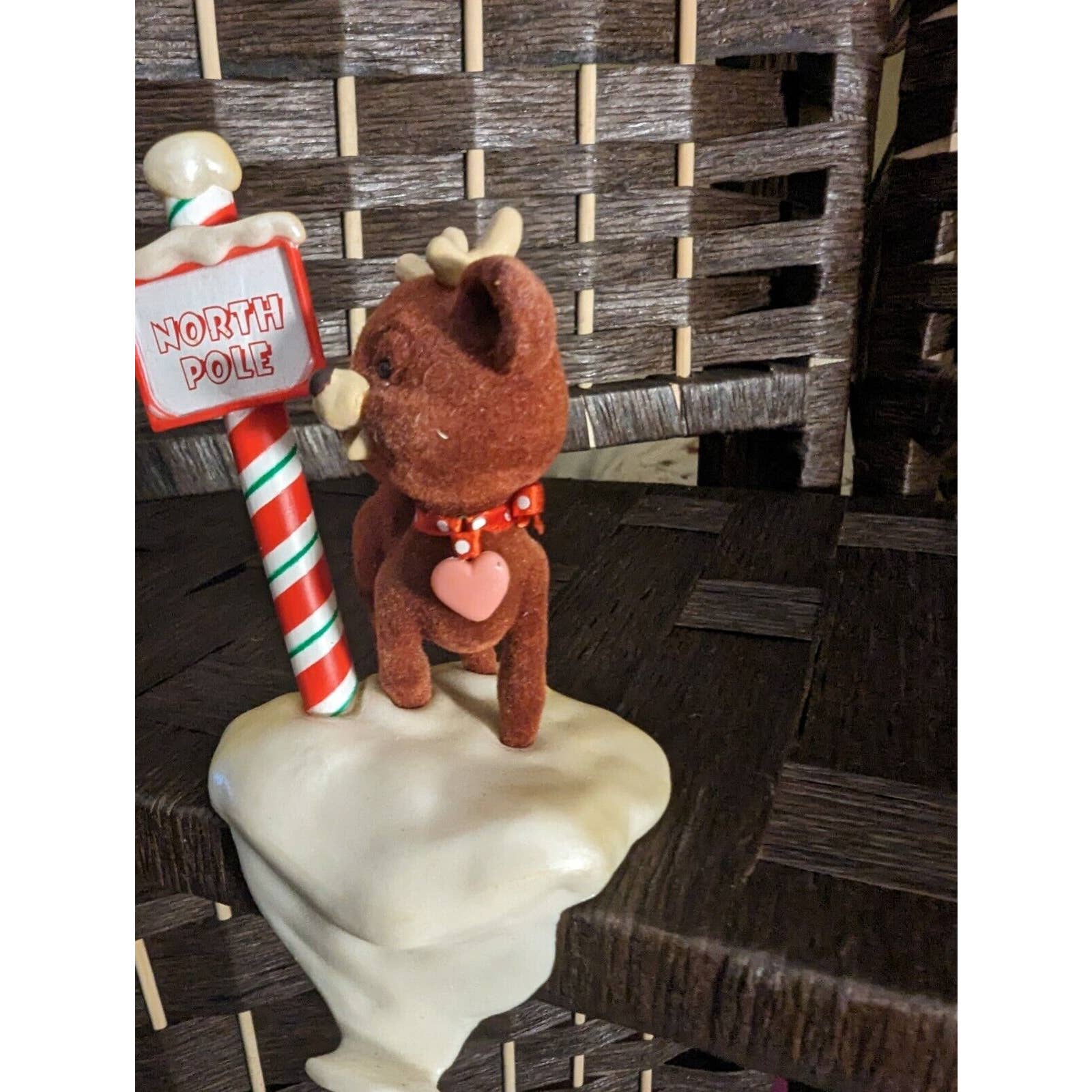 Vintage Brown Reindeer Crossing Christmas Stocking Hanger 1987 by Hallmark - Image 2