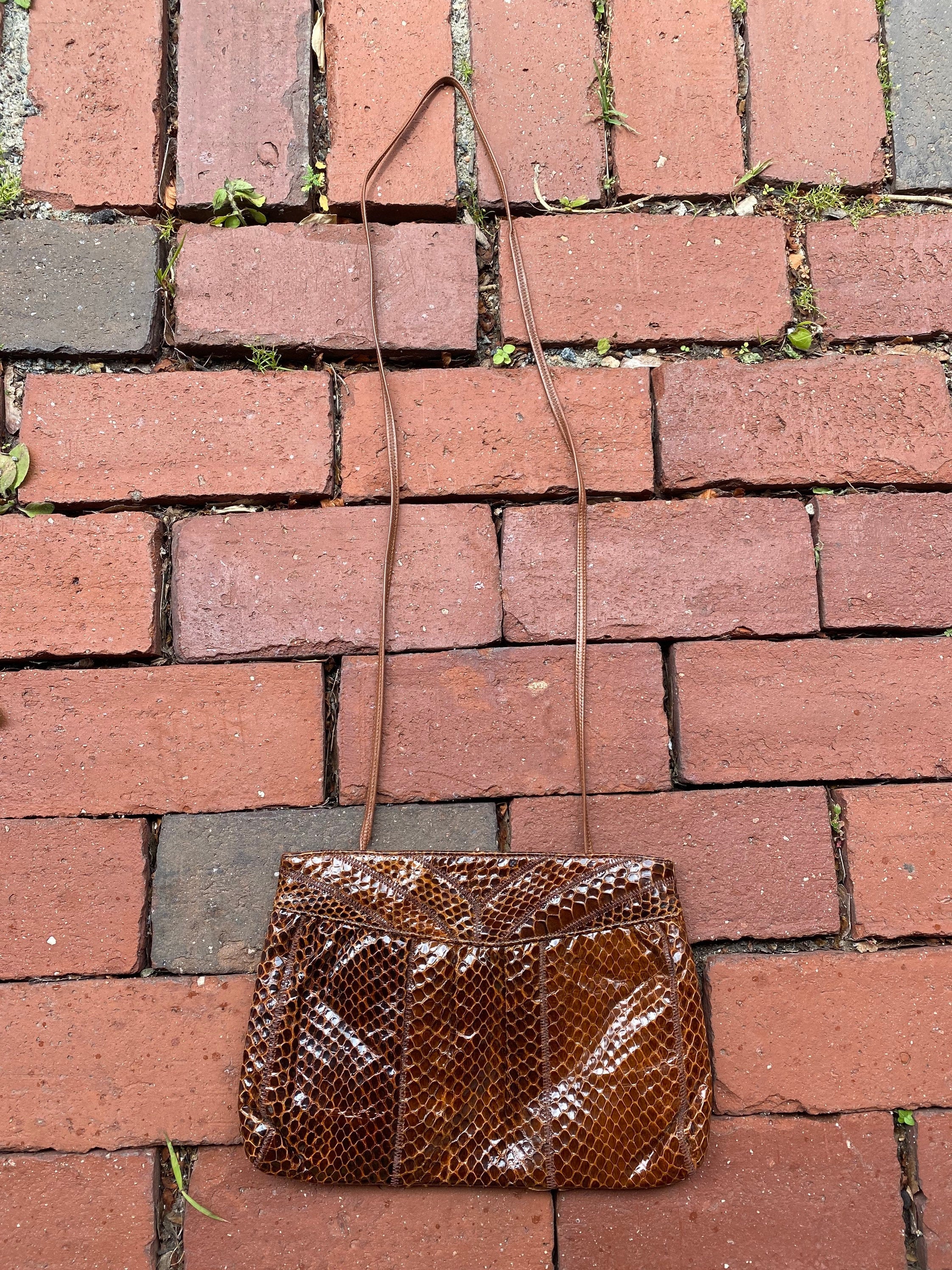 Vintage Brown Snakeskin Crocodile Style Snap Open/close Crossbody Purse by Palizzio - Image 4