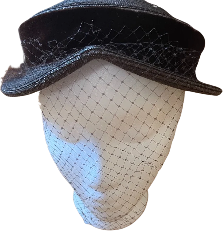 Vintage Brown Straw Hat with Velvet Ribbon by Frederick & Nelson Seattle