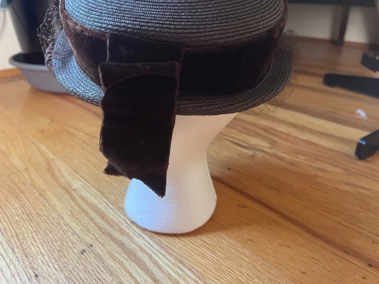 Vintage Brown Straw Hat with Velvet Ribbon by Frederick & Nelson Seattle - Image 3