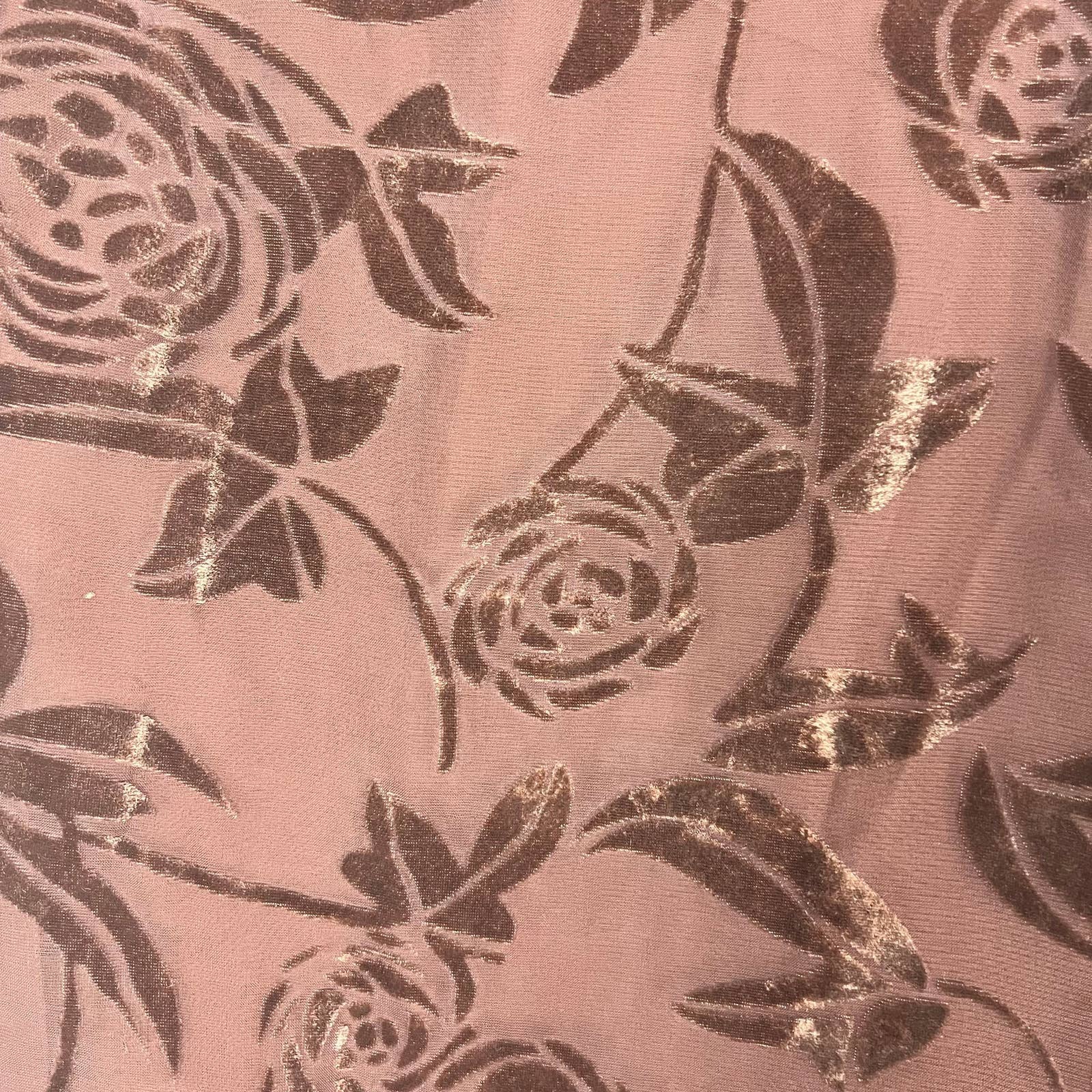 Vintage Brown Velvet Burnout Floral Wrap Top Side Tie Blouse Sz L by Ann Carson - Image 3