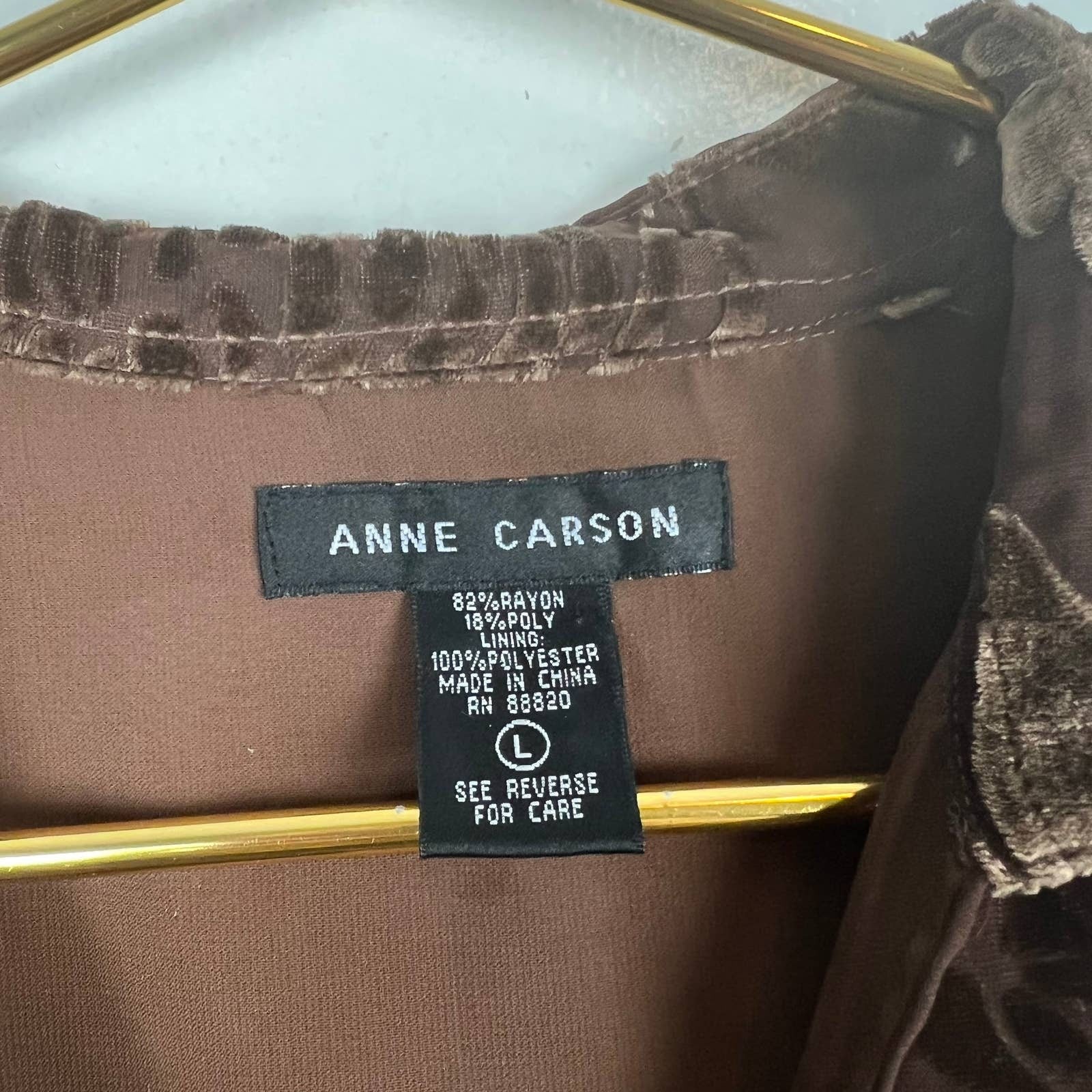 Vintage Brown Velvet Burnout Floral Wrap Top Side Tie Blouse Sz L by Ann Carson - Image 4