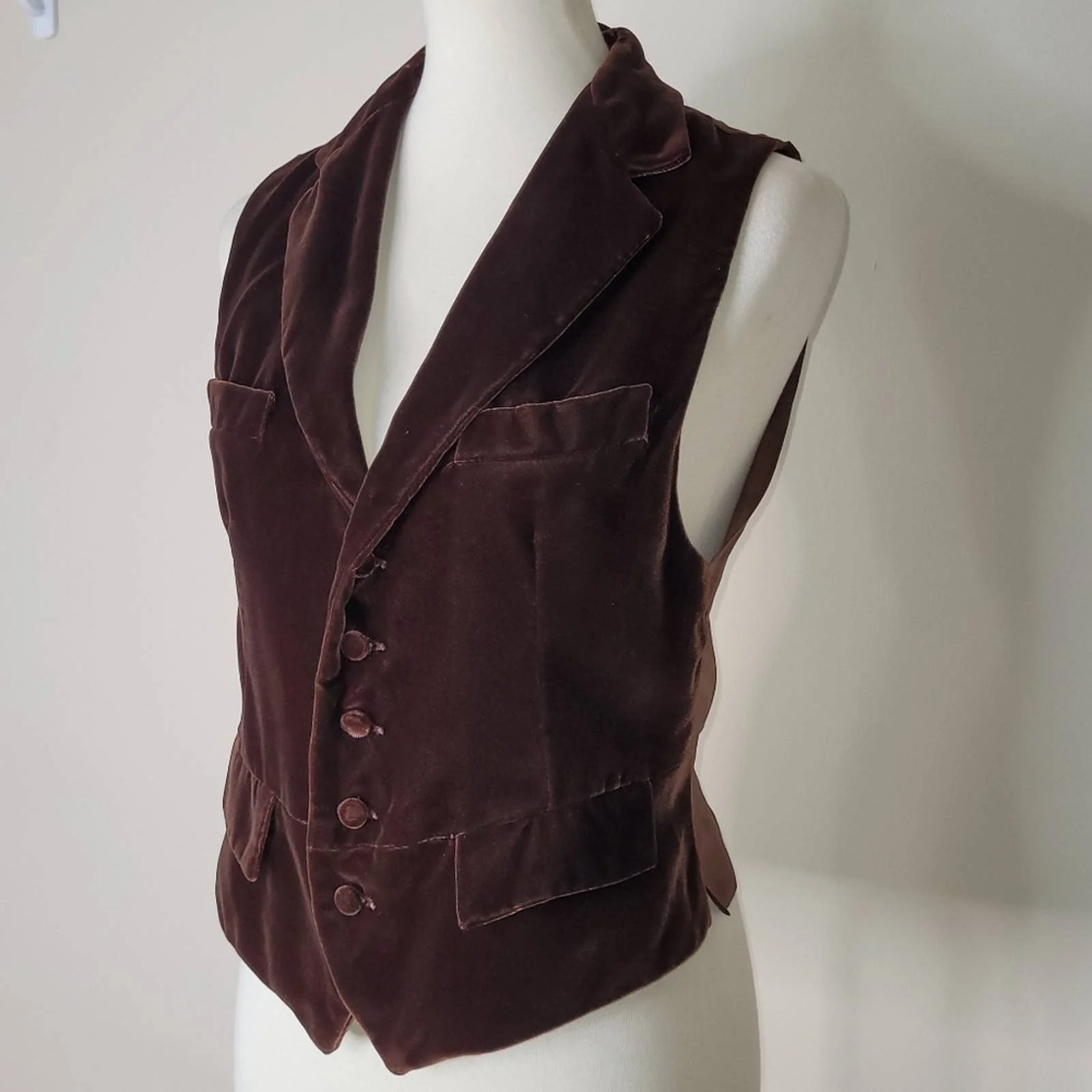 Vintage Brown Velvet Collared Single-Breasted Vest - Size Small by Ralph Lauren - Image 5
