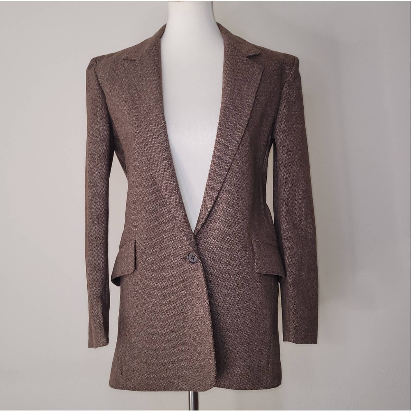 Vintage Brown Wool Blend Long-Sleeved Blazer - Sz. M by Barbara Hulanicki - Image 3