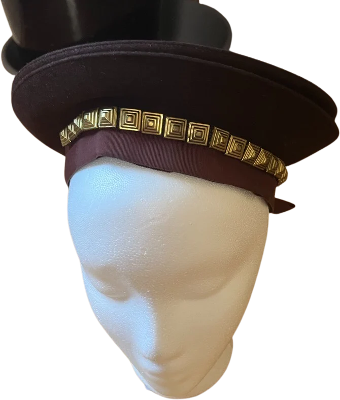 Vintage Brown Wool Hat with Ribbon and Embellished