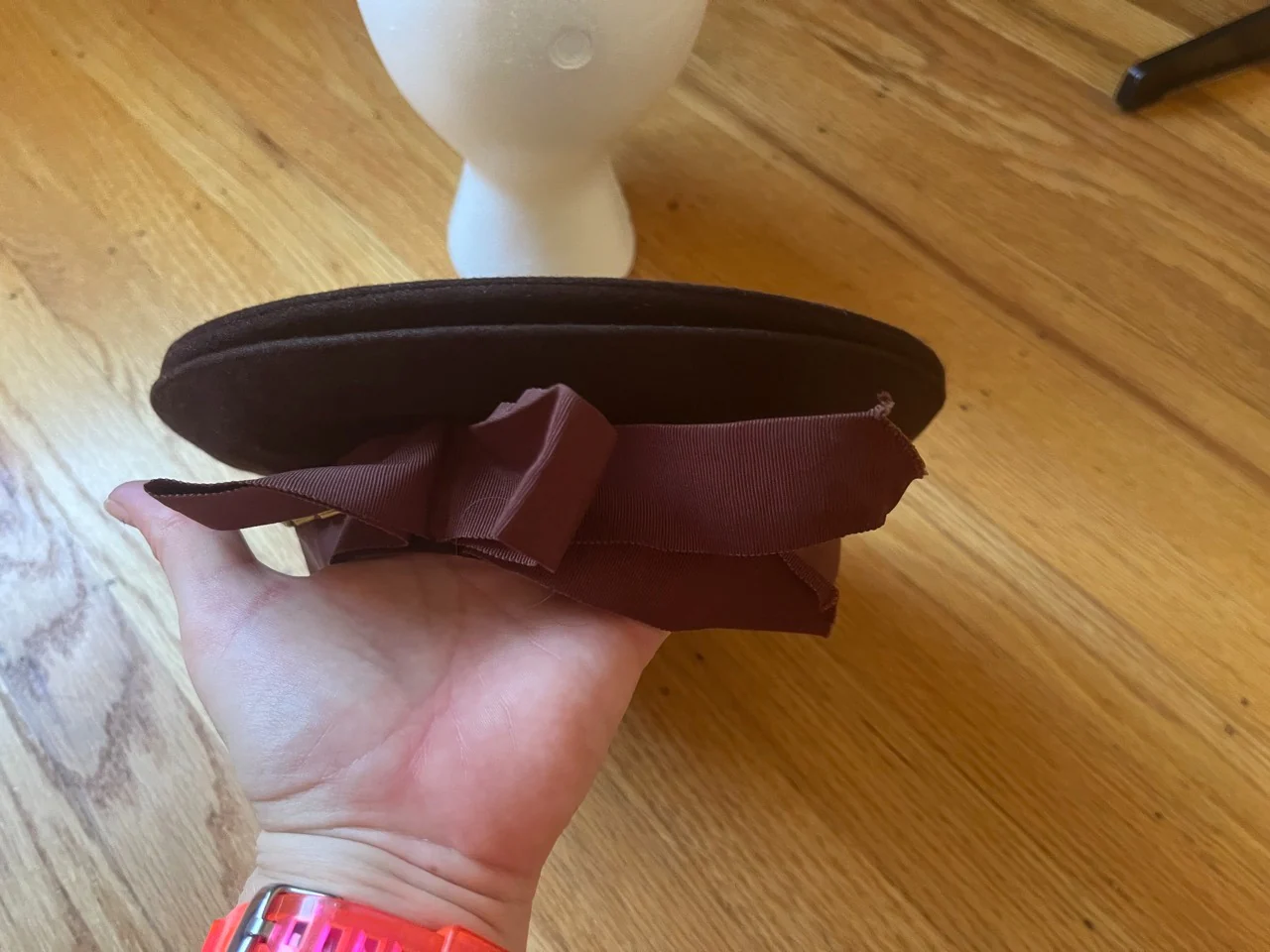 Vintage Brown Wool Hat with Ribbon and Embellished - Image 4