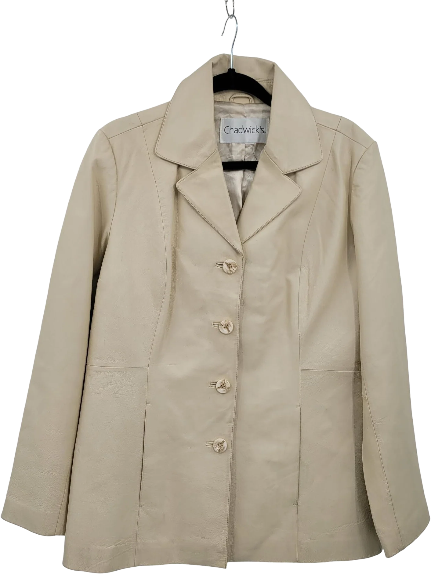 Vintage Cadwick's Leather Coat Longline Single Breasted Button Buttercream Xl by Chadwick's