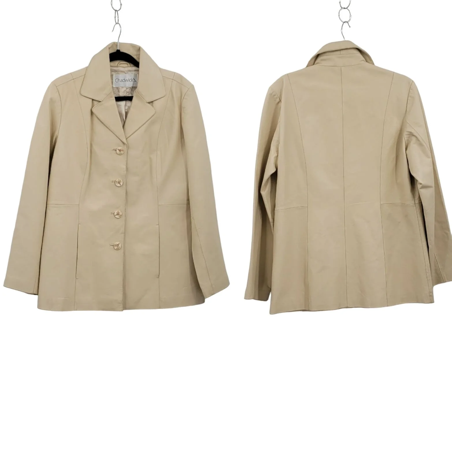 Vintage Cadwick's Leather Coat Longline Single Breasted Button Buttercream Xl by Chadwick's - Image 2