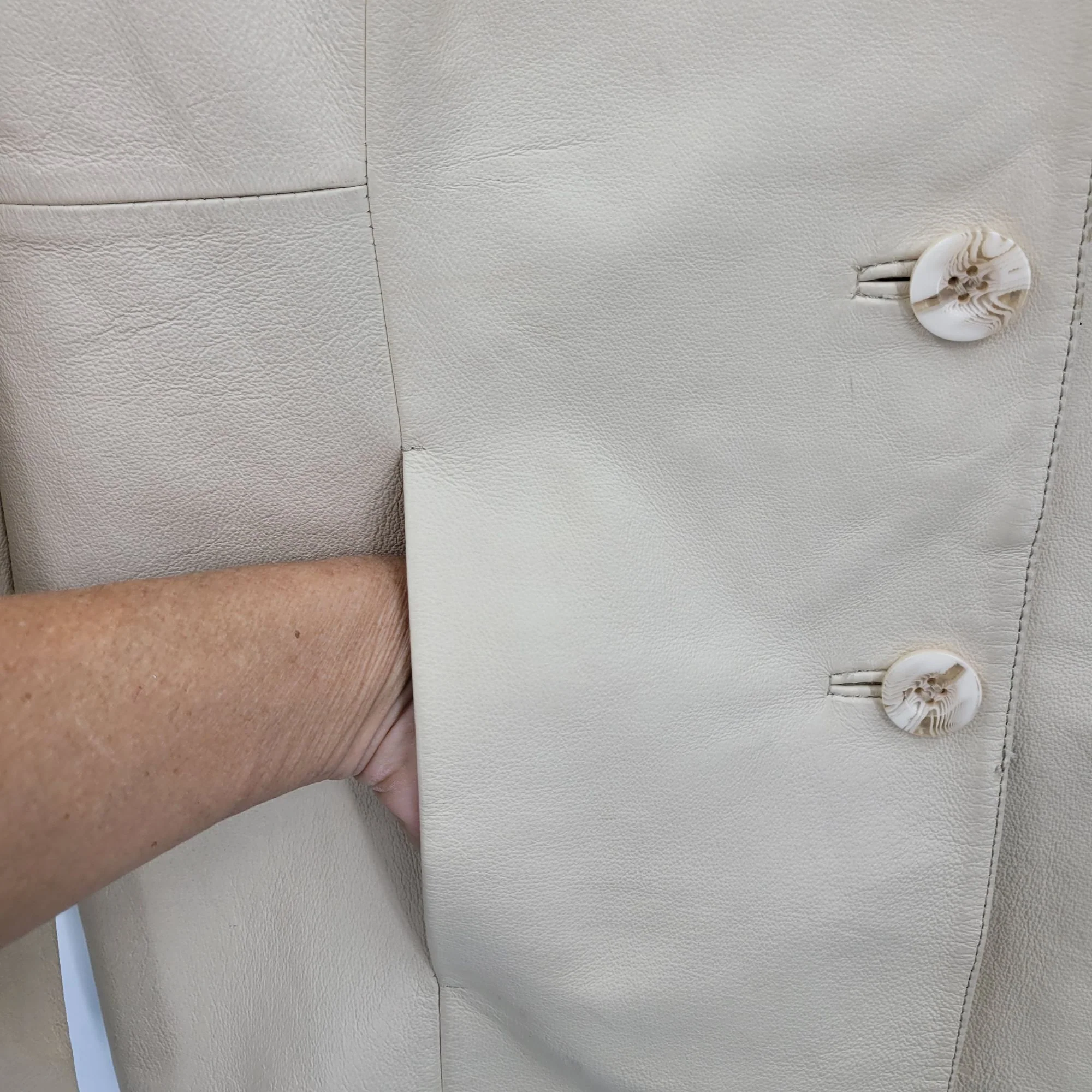 Vintage Cadwick's Leather Coat Longline Single Breasted Button Buttercream Xl by Chadwick's - Image 4