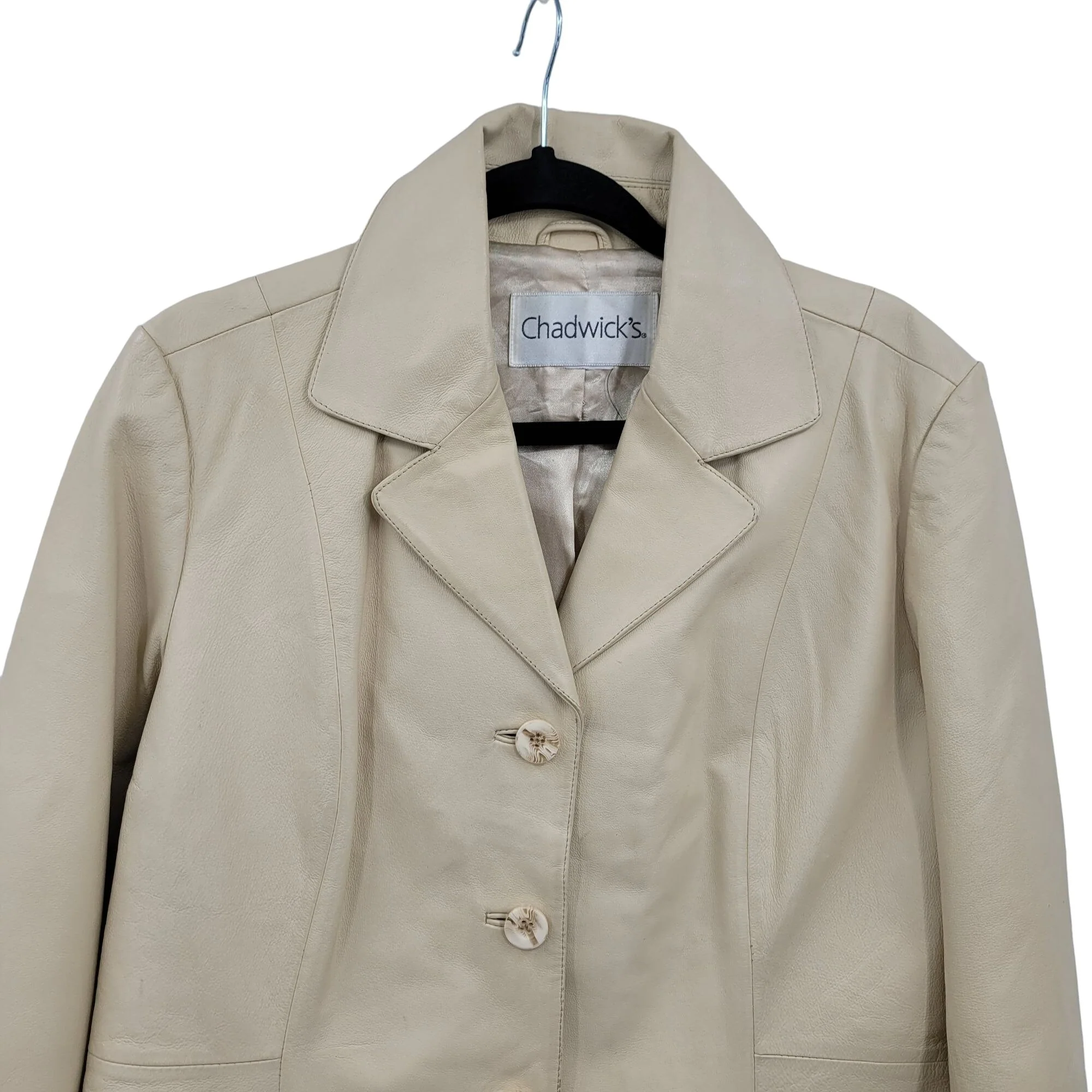 Vintage Cadwick's Leather Coat Longline Single Breasted Button Buttercream Xl by Chadwick's - Image 6