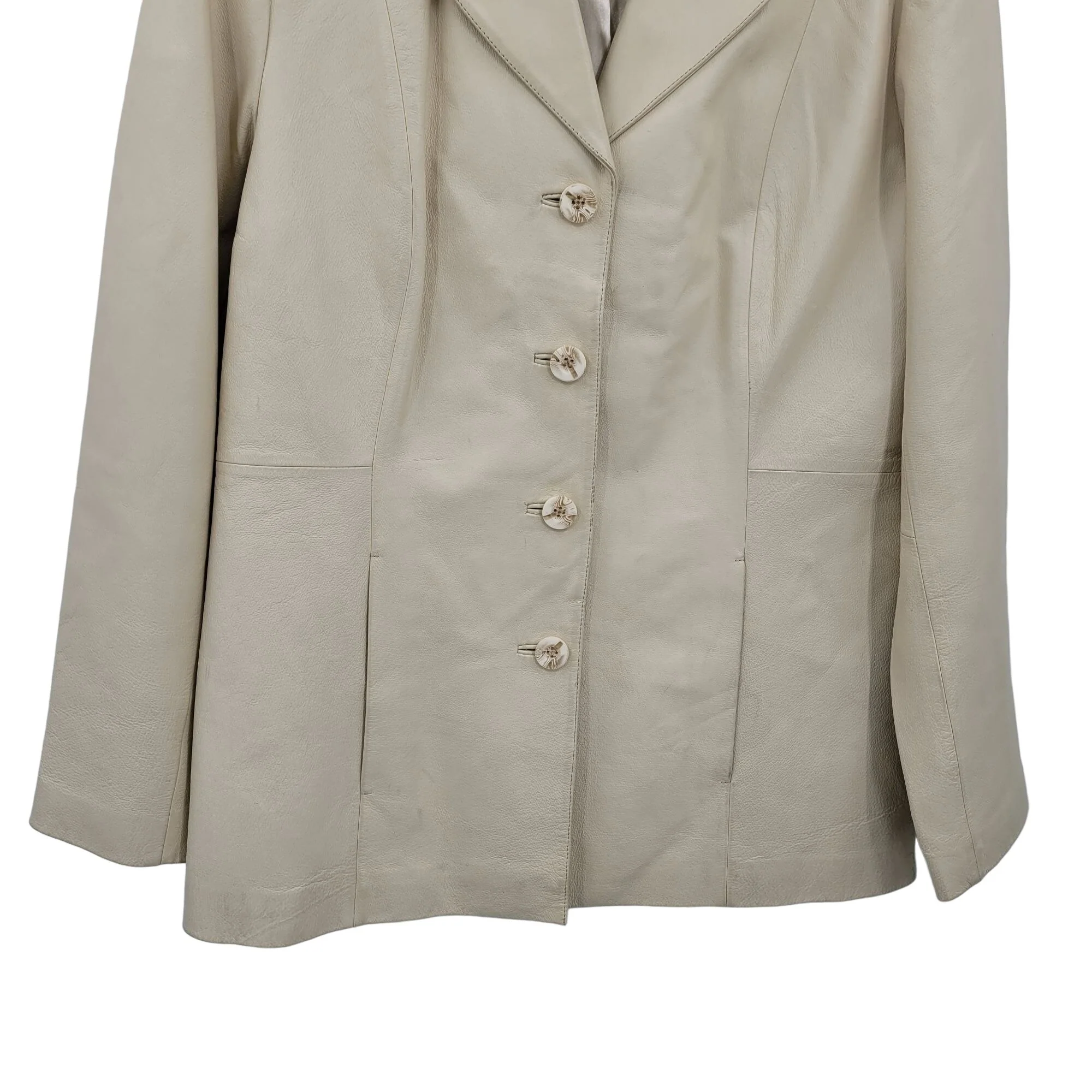 Vintage Cadwick's Leather Coat Longline Single Breasted Button Buttercream Xl by Chadwick's - Image 7