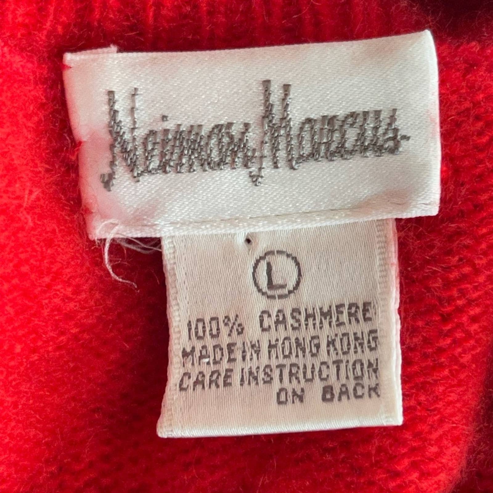 Vintage Cahsmere Sweater Turtleneck Knit Geometrical Design Red/black L by Neiman Marcus - Image 5