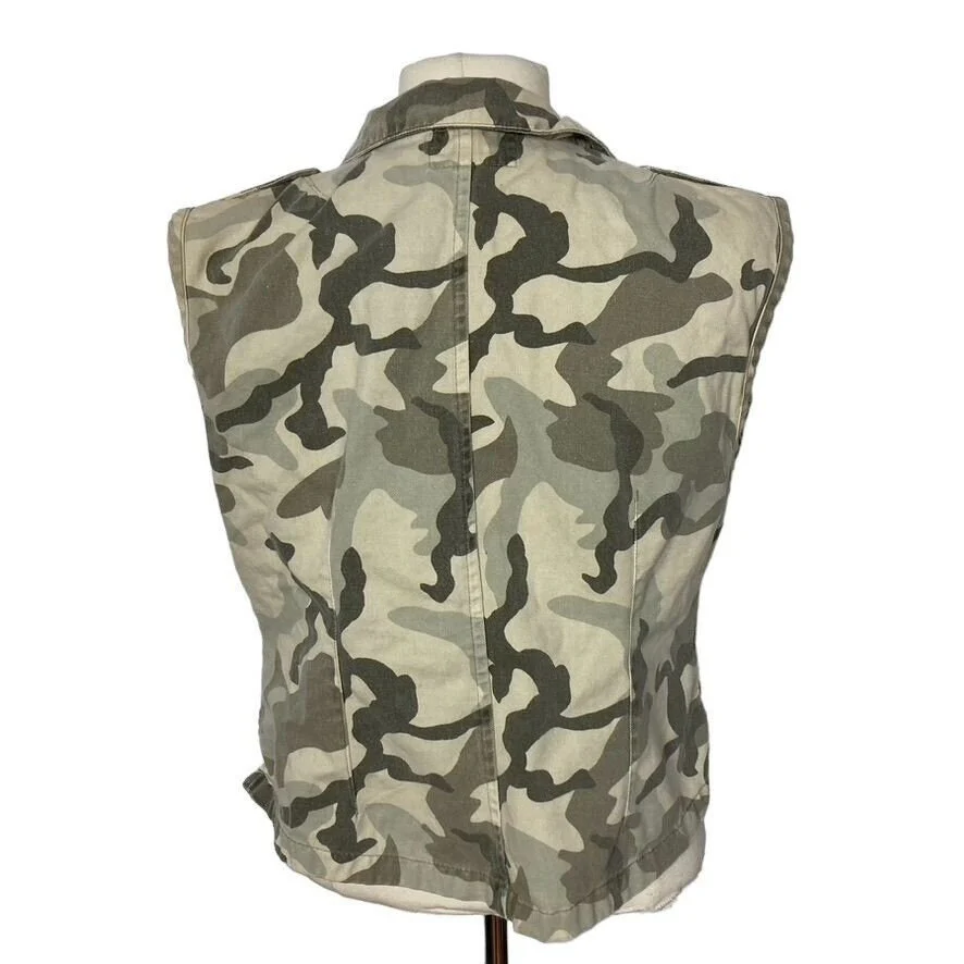 Vintage Camo Vest Womens Large Beige Green Snap Front 90s 00s by Rafaella - Image 2