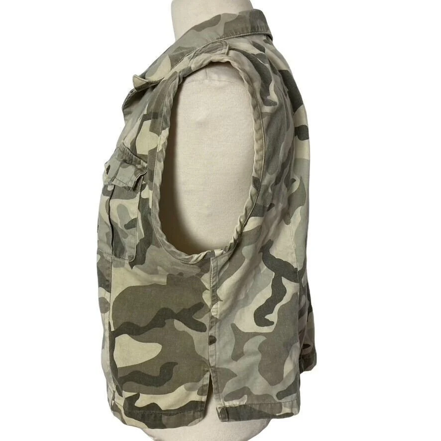 Vintage Camo Vest Womens Large Beige Green Snap Front 90s 00s by Rafaella - Image 5