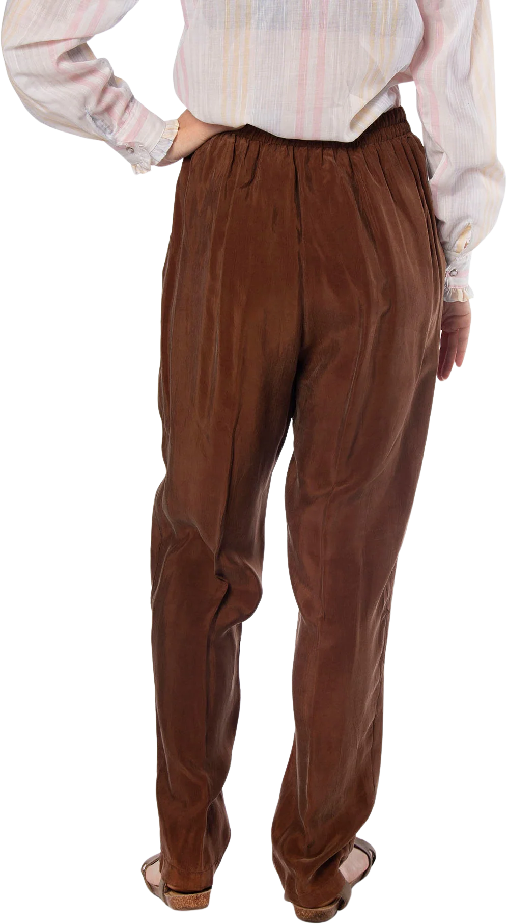 Vintage Caramel Brown Sleek Trousers Rayon Like Shimmery Pleat Pants with Pockets 80s 90s Loose Fit Leg 28" Waist