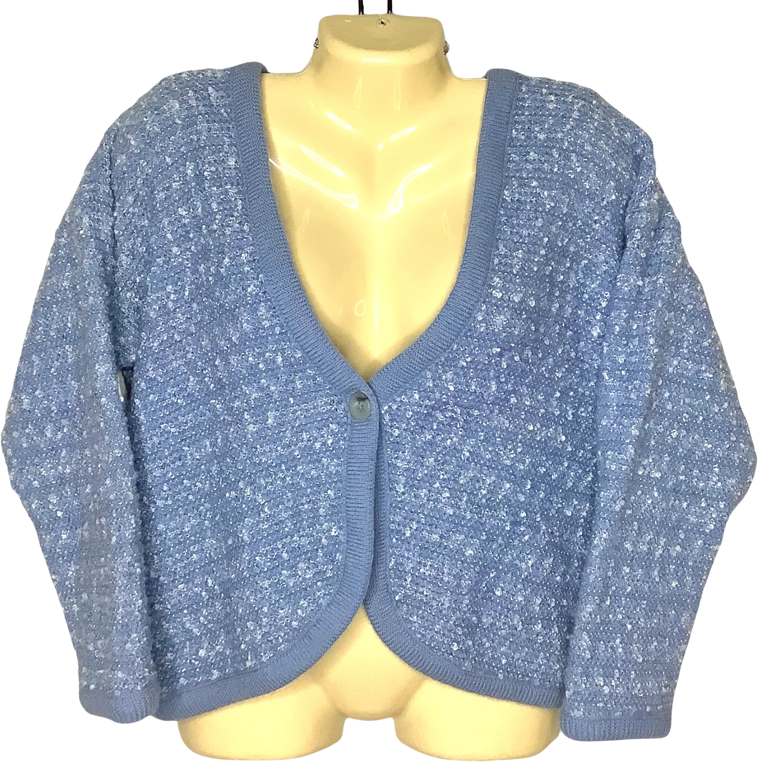 Vintage Cardgian 80s M Blue Gray Wool Blend Boxy Boucle Knit Cottage by Pendleton