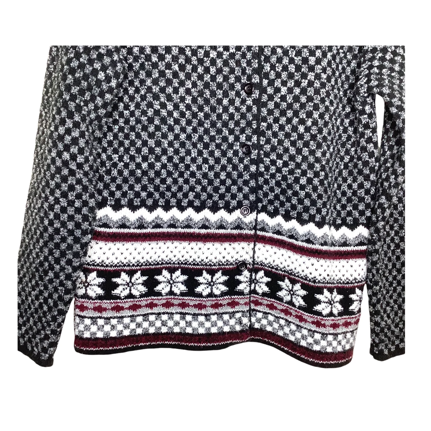 Vintage Cardigan 80s 90s Small Fair Isle Snowflake Lightweight Knit Oversized S by Massacio - Image 3