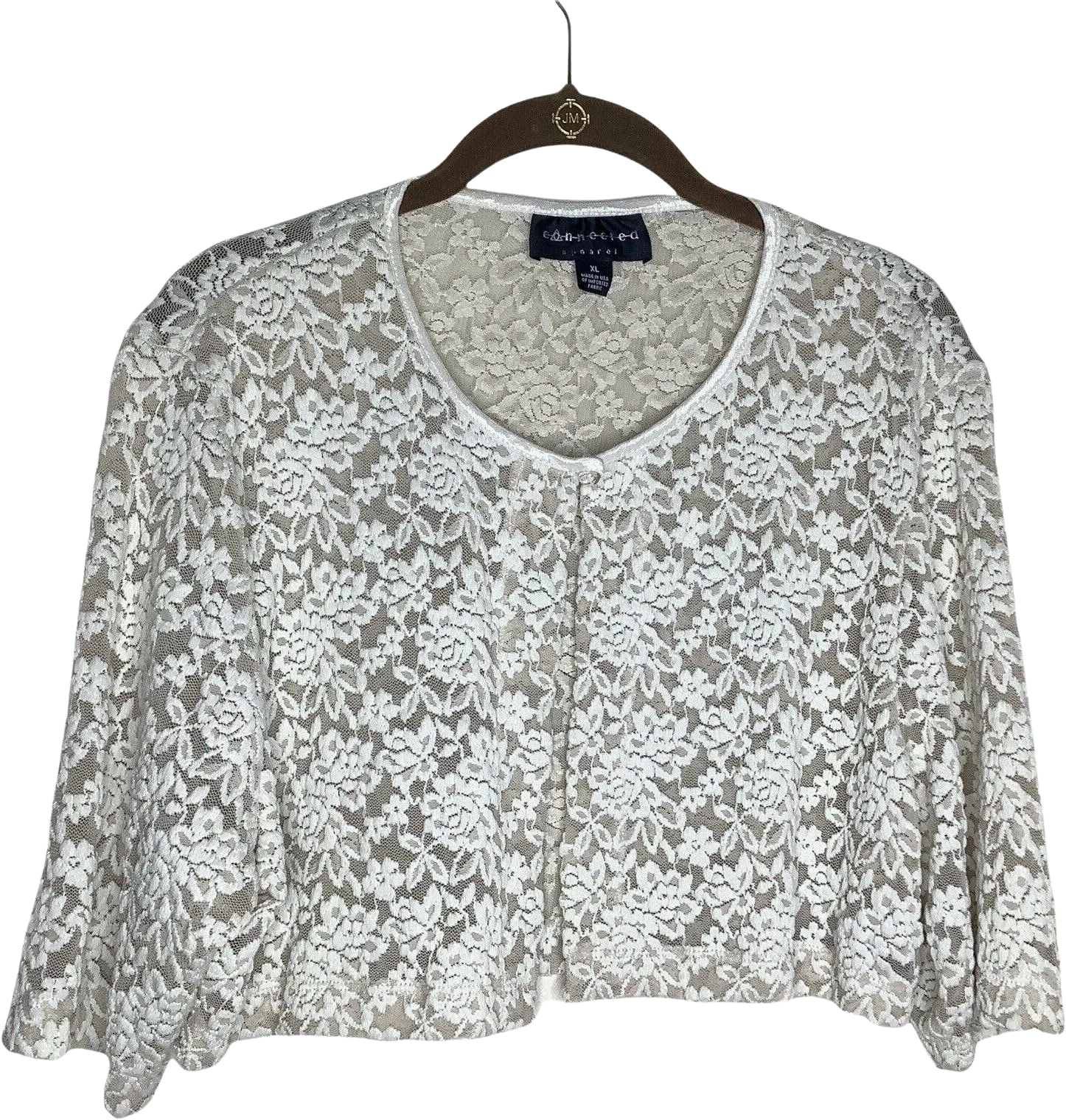 Vintage Cardigan 90s Cropped Top Semi Sheer Floral Lace Mesh Grunge Jewel Button by Connected