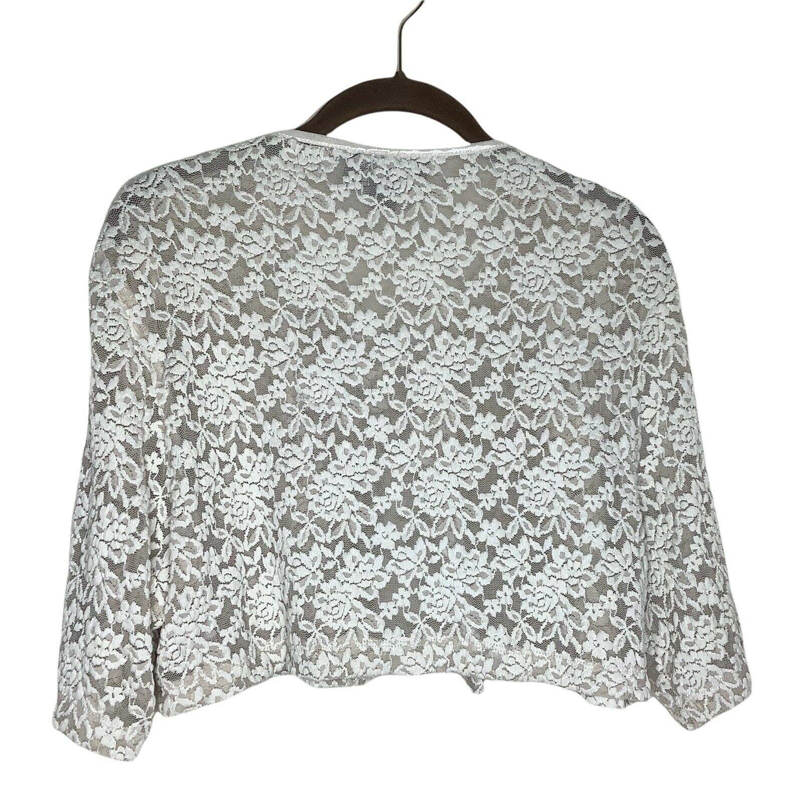Vintage Cardigan 90s Cropped Top Semi Sheer Floral Lace Mesh Grunge Jewel Button by Connected - Image 2