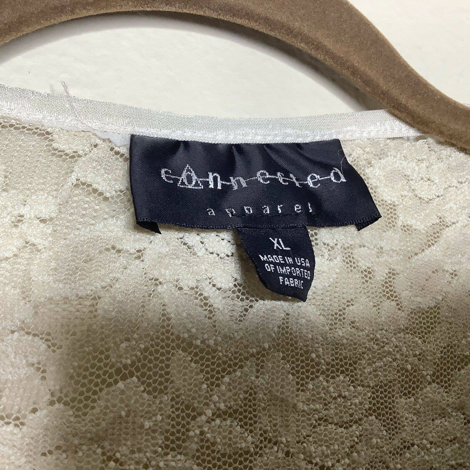 Vintage Cardigan 90s Cropped Top Semi Sheer Floral Lace Mesh Grunge Jewel Button by Connected - Image 3