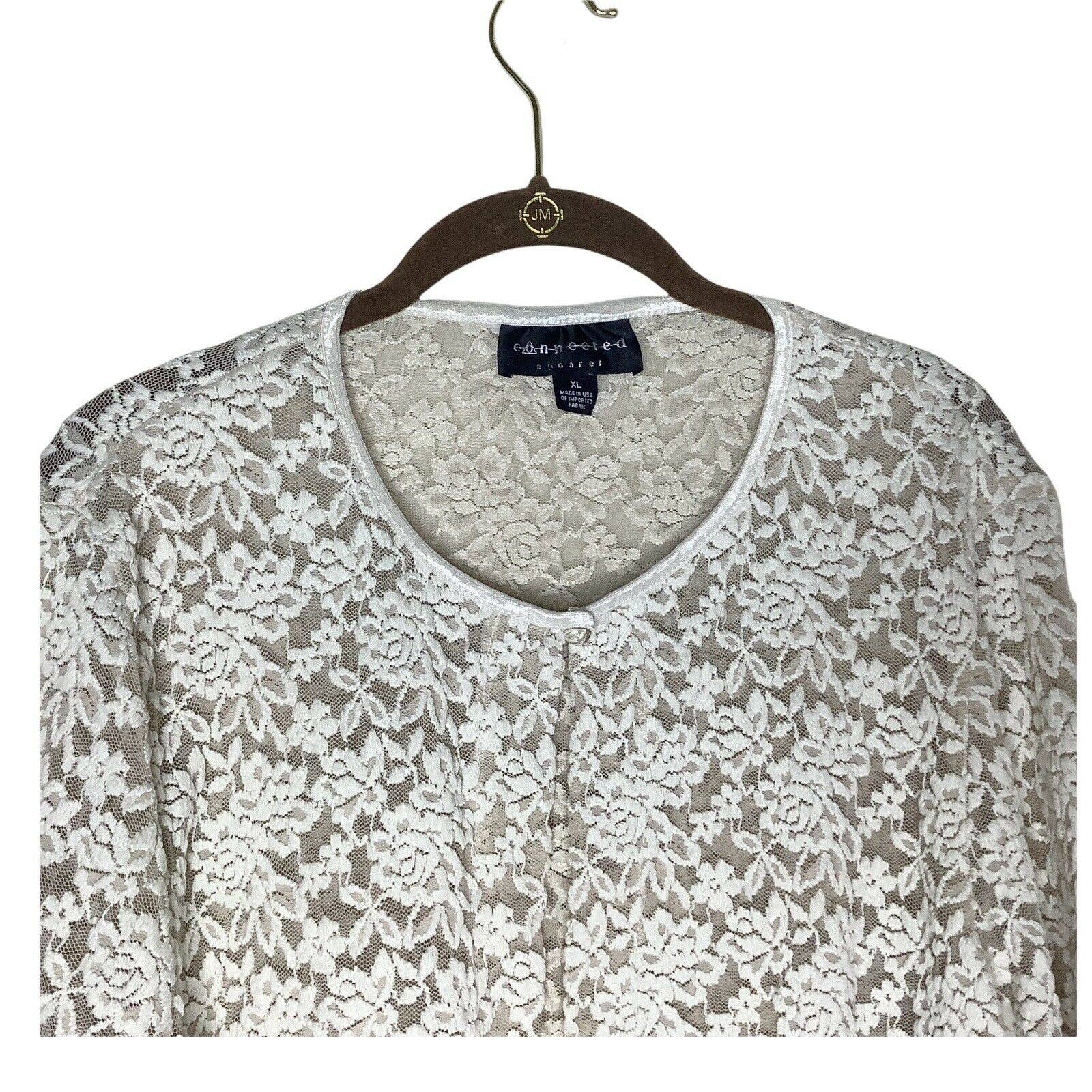 Vintage Cardigan 90s Cropped Top Semi Sheer Floral Lace Mesh Grunge Jewel Button by Connected - Image 6