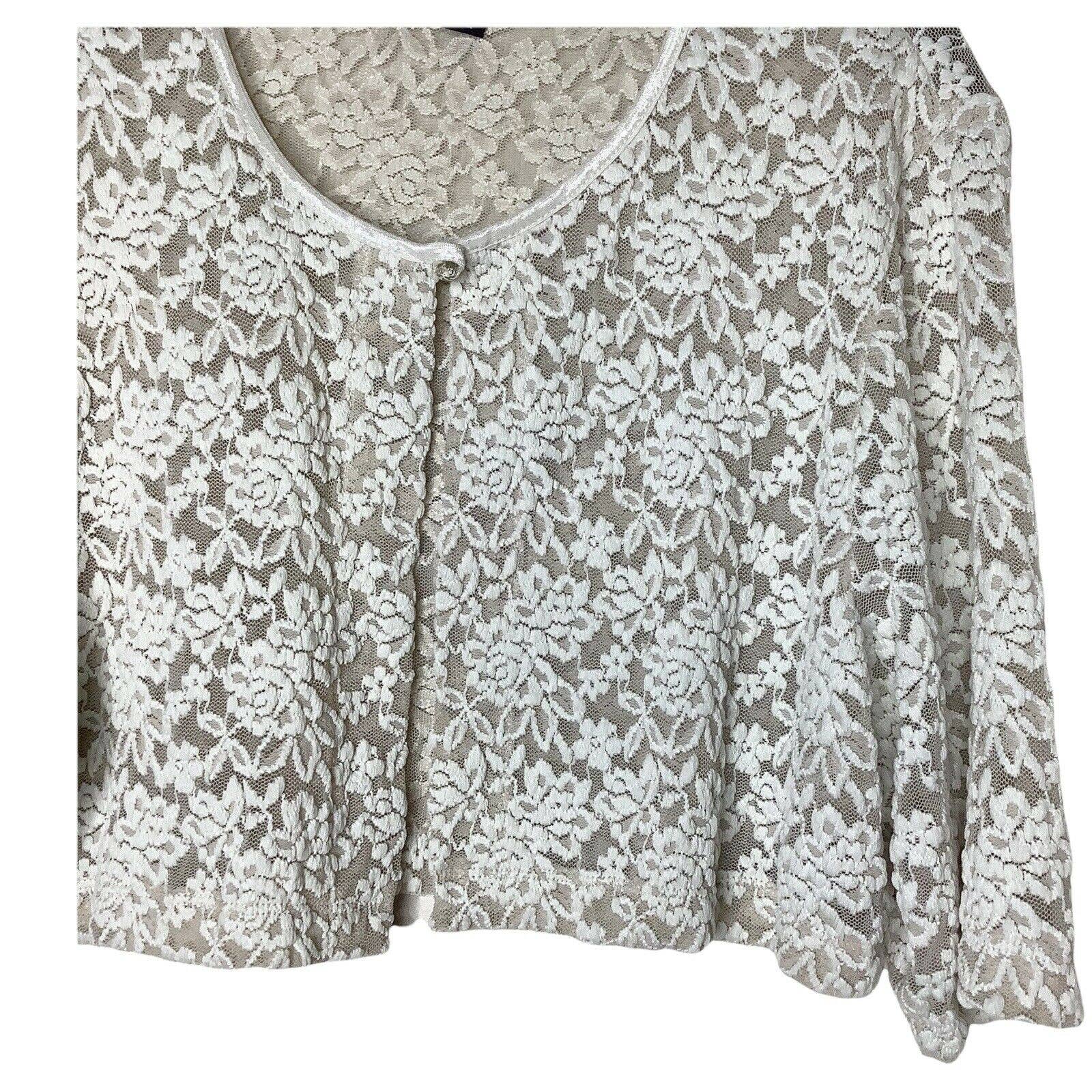 Vintage Cardigan 90s Cropped Top Semi Sheer Floral Lace Mesh Grunge Jewel Button by Connected - Image 7