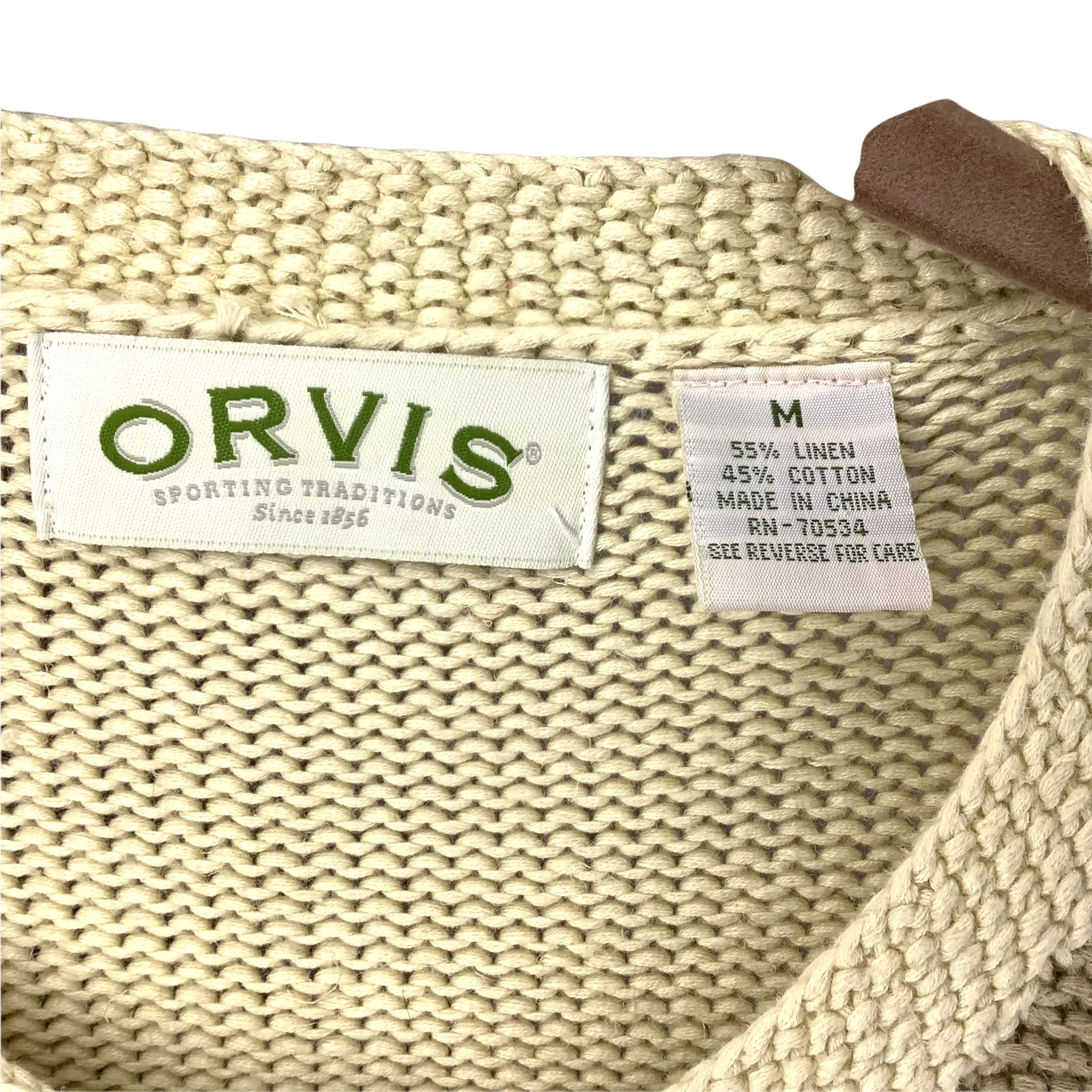 Vintage Cardigan 90s Mixed Patchwork Print Linen Blend Knit Leaf Buttons Neutral by Orvis - Image 5