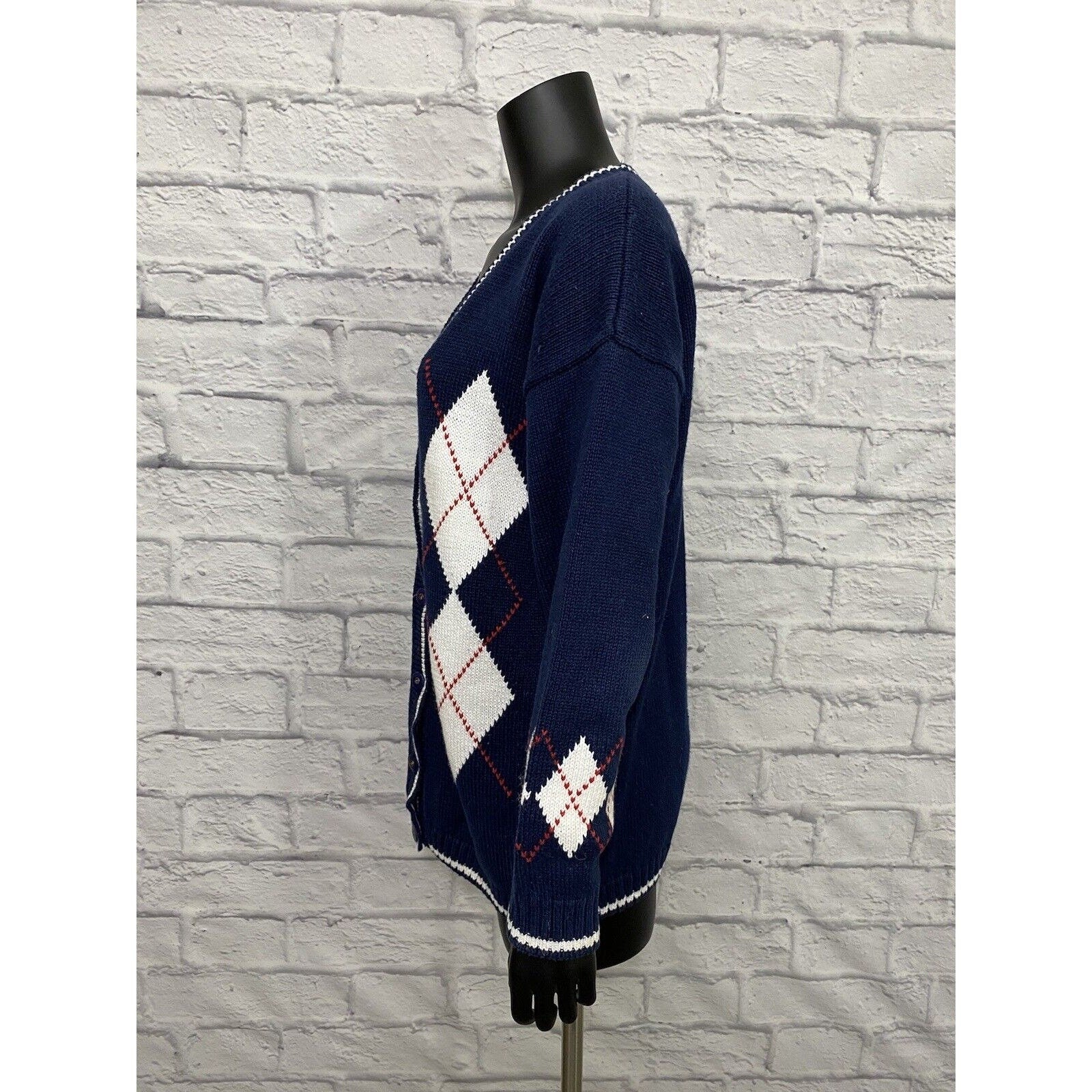 Vintage Cardigan Sweater Argyle Women's M Melbourne Classix V-Neck Button Up - Image 4